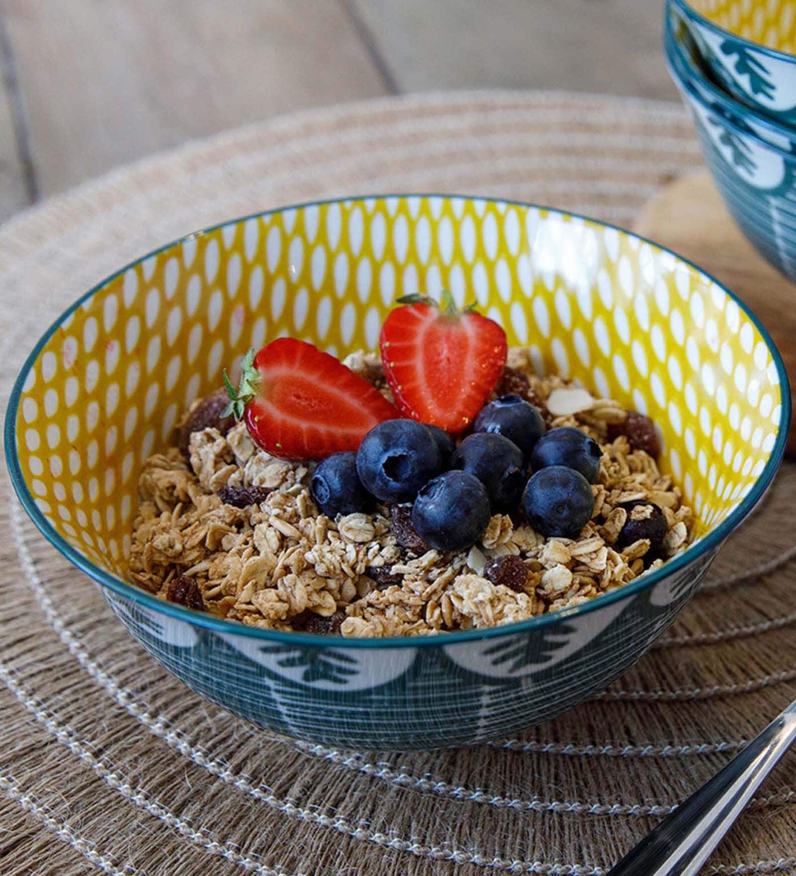 Leaf 300Ml Green & Yellow Stoneware Dinner Bowl