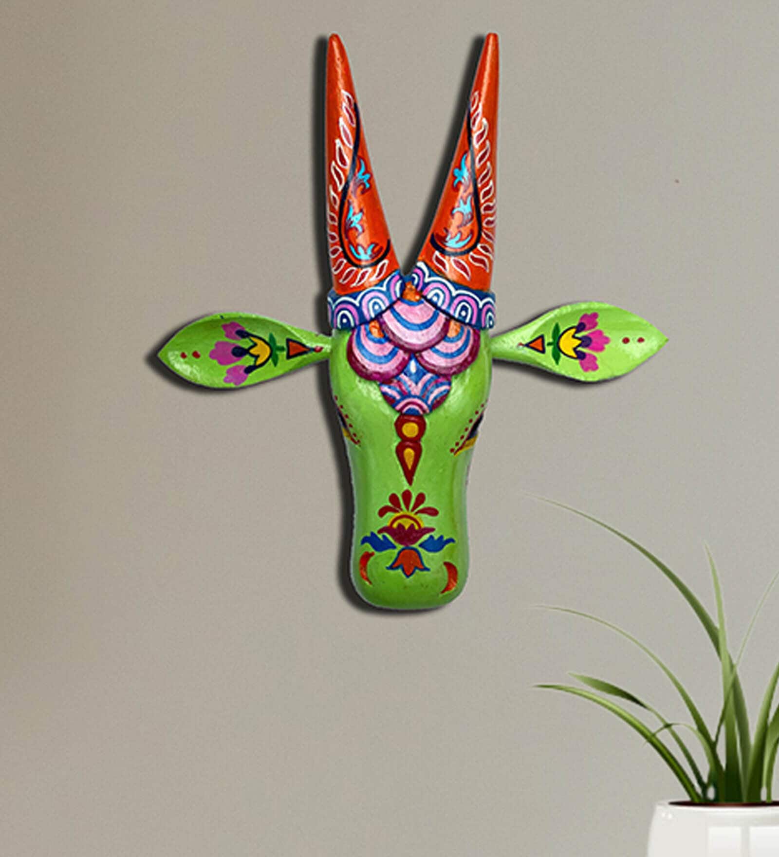 Buy Green Wooden 10 Inch Cow Head Faux Animal Bust at 17 OFF by