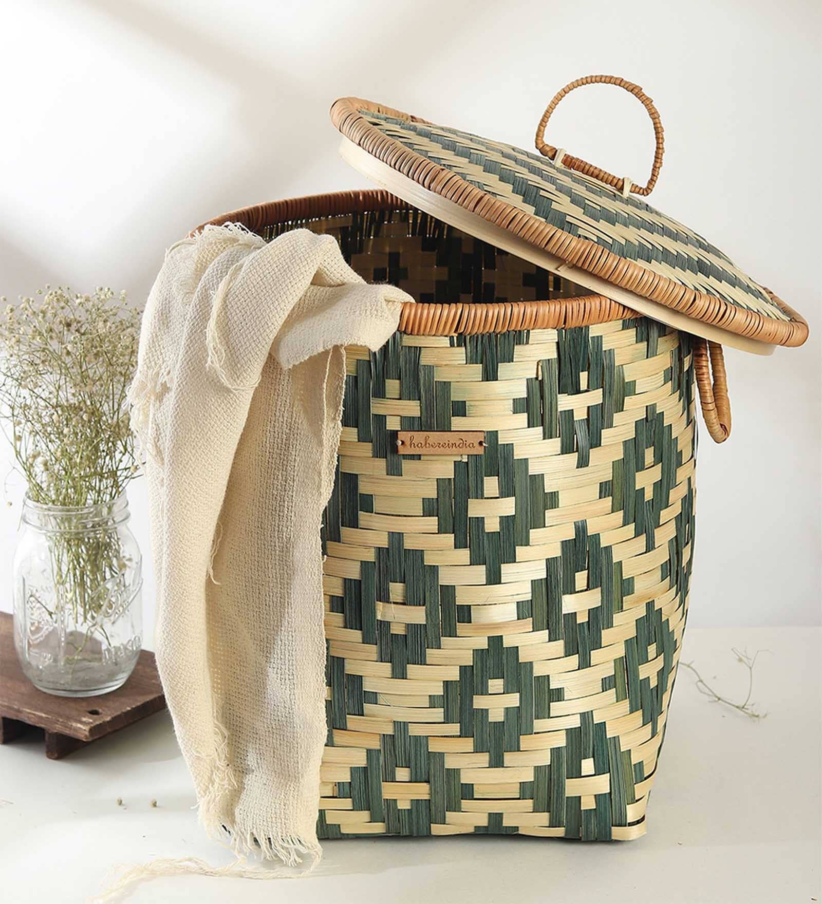 Green 100% Bamboo 16 x 16 Inches Laundry Basket