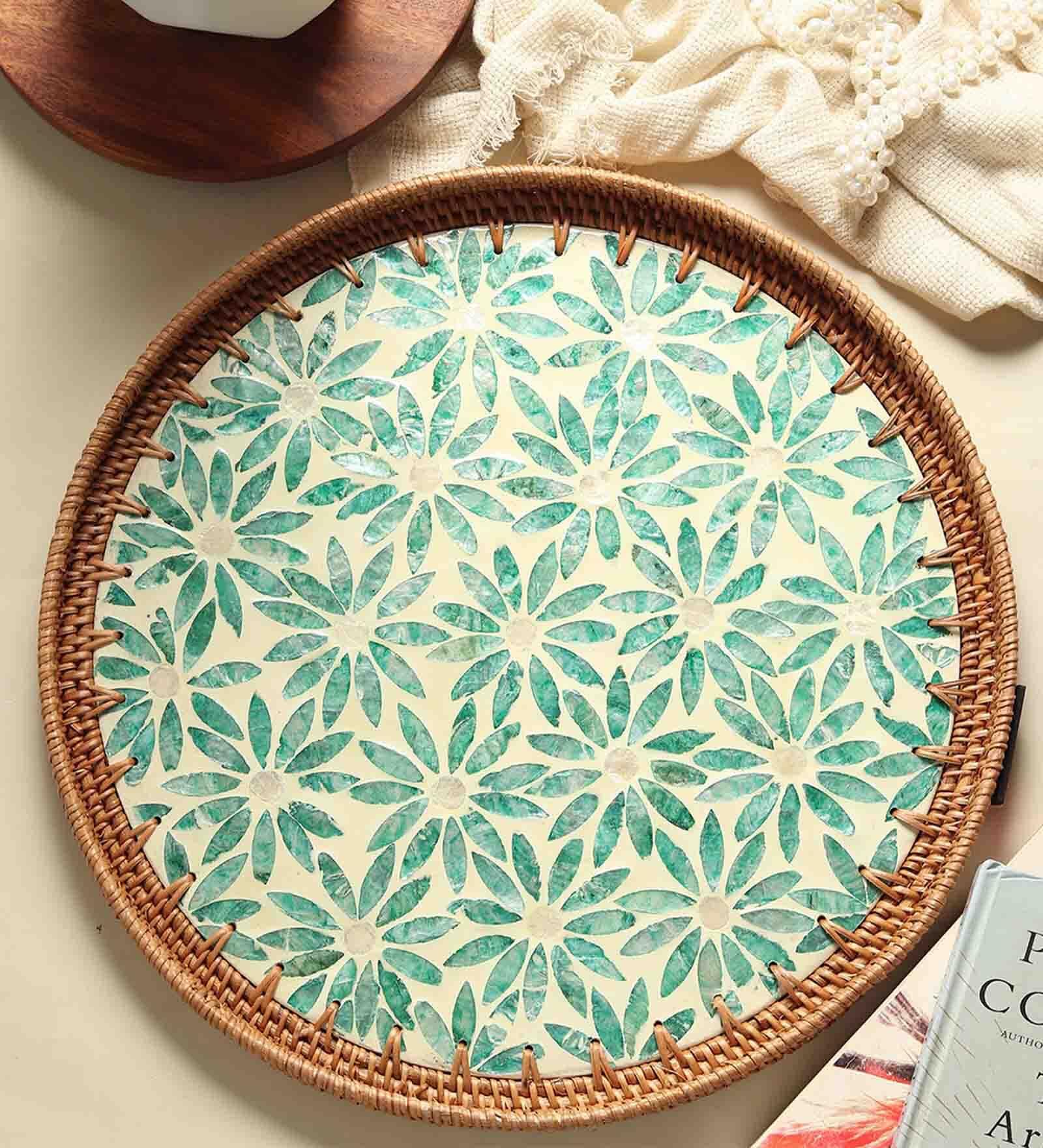 Green Cane Round Serving Tray (Small)