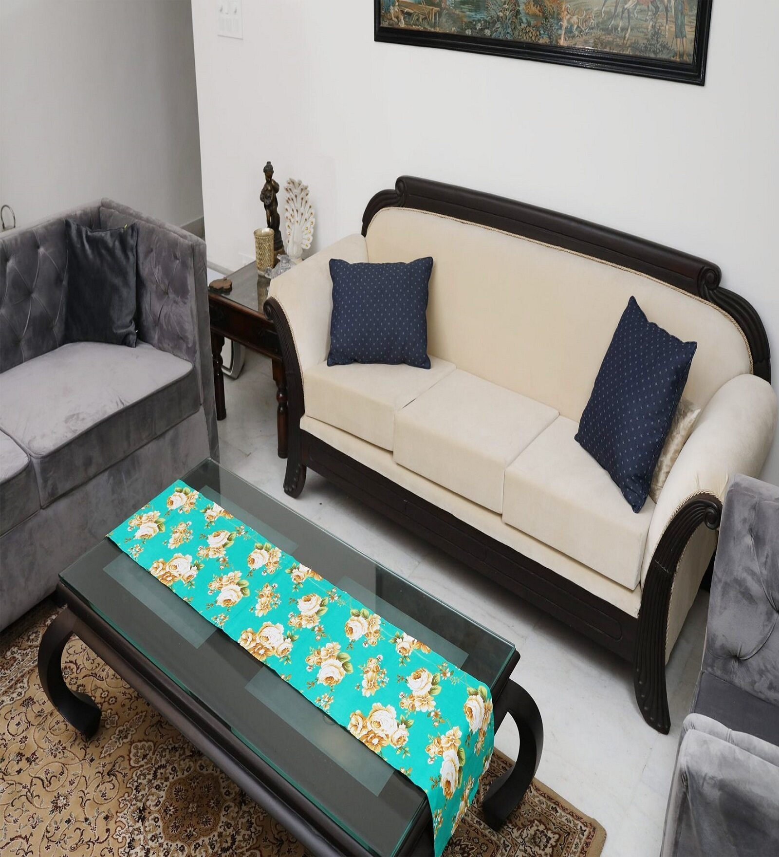 Floral (72x13) Sea Green & White Cotton Table Runner