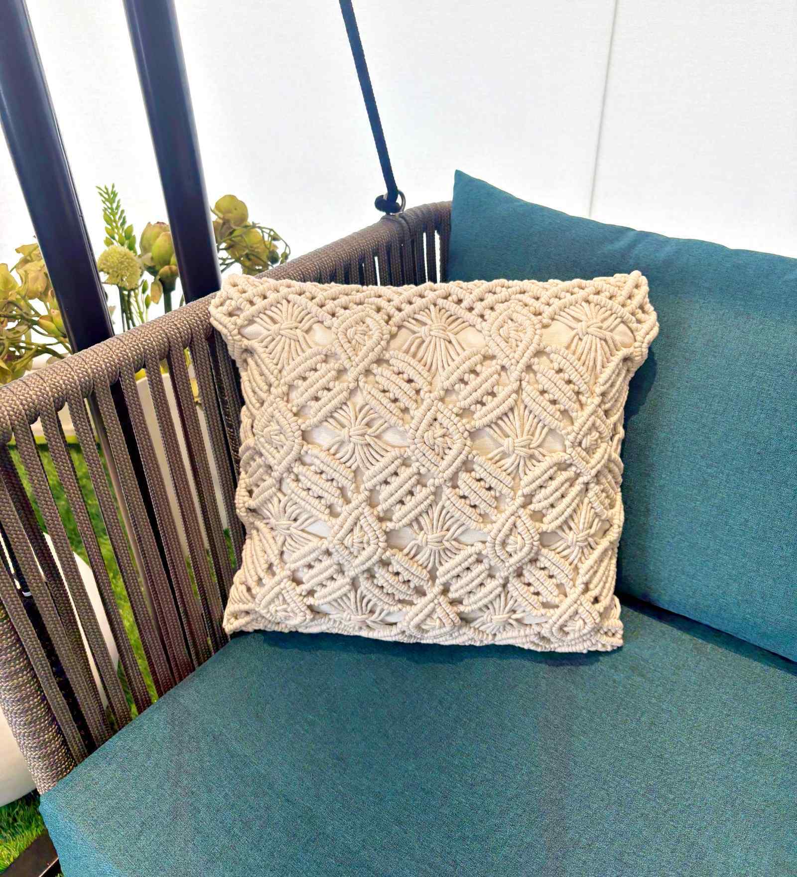 Cream 100% Cotton Woven 16x16 Inches Cushion Cover