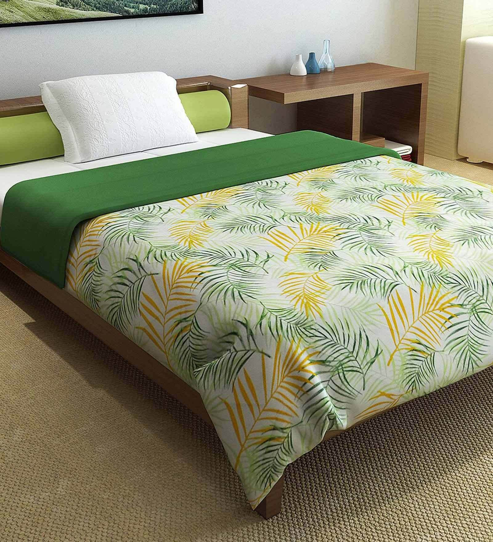 Buy Green 100% Cotton Solid 150 GSM Single Reversible Comforter by ...