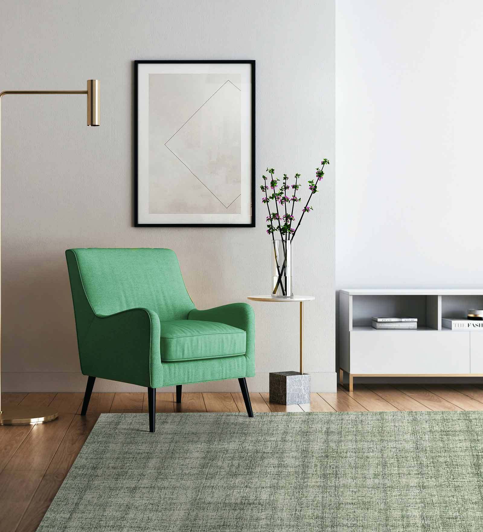 Green Solid 100% Wool 5 ft x 7 ft Hand Tufted Carpet