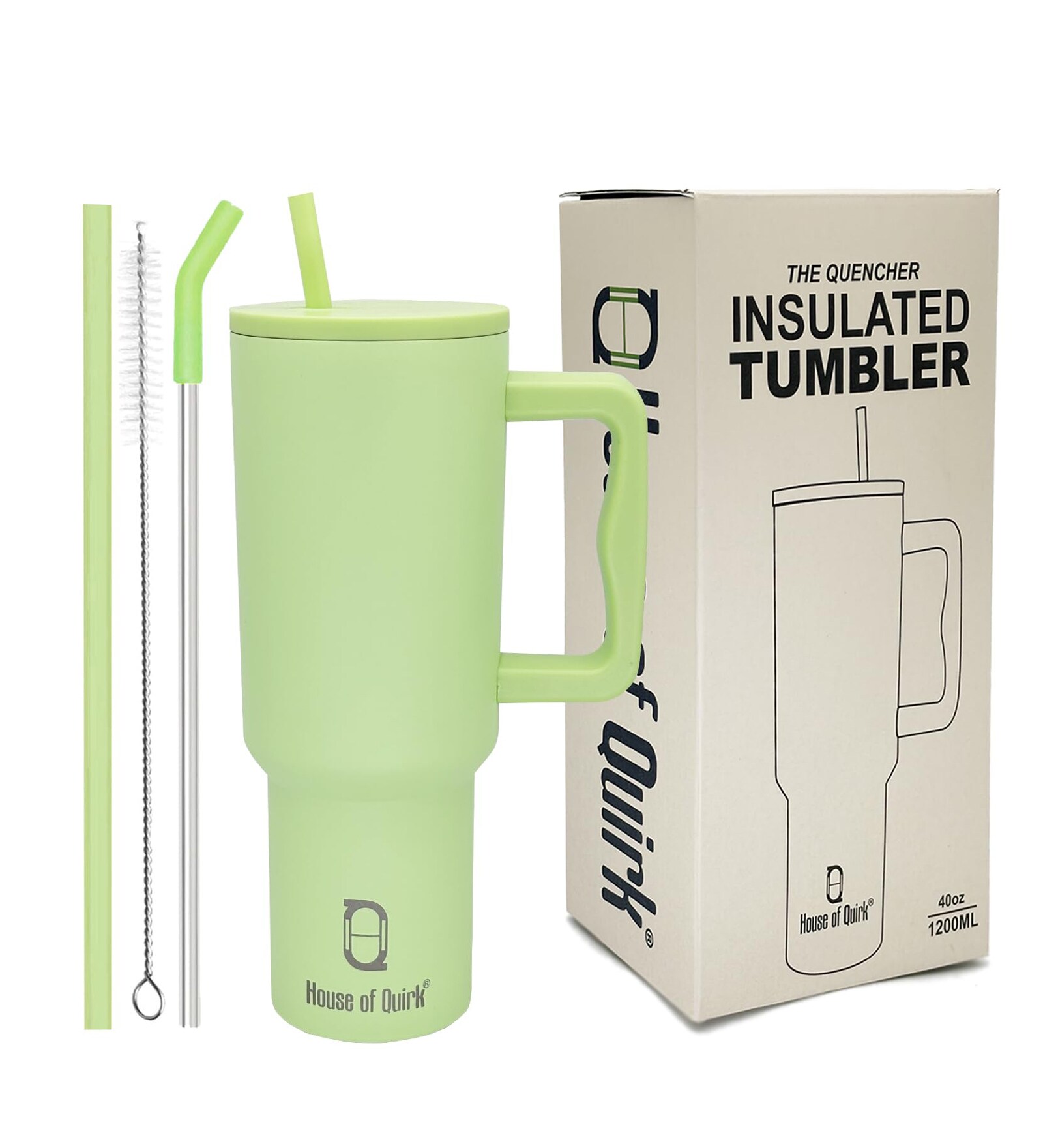 Green 1200ml Stainless Steel Double Insulated Leak Proof Coffee Tumbler with Lid & Straw