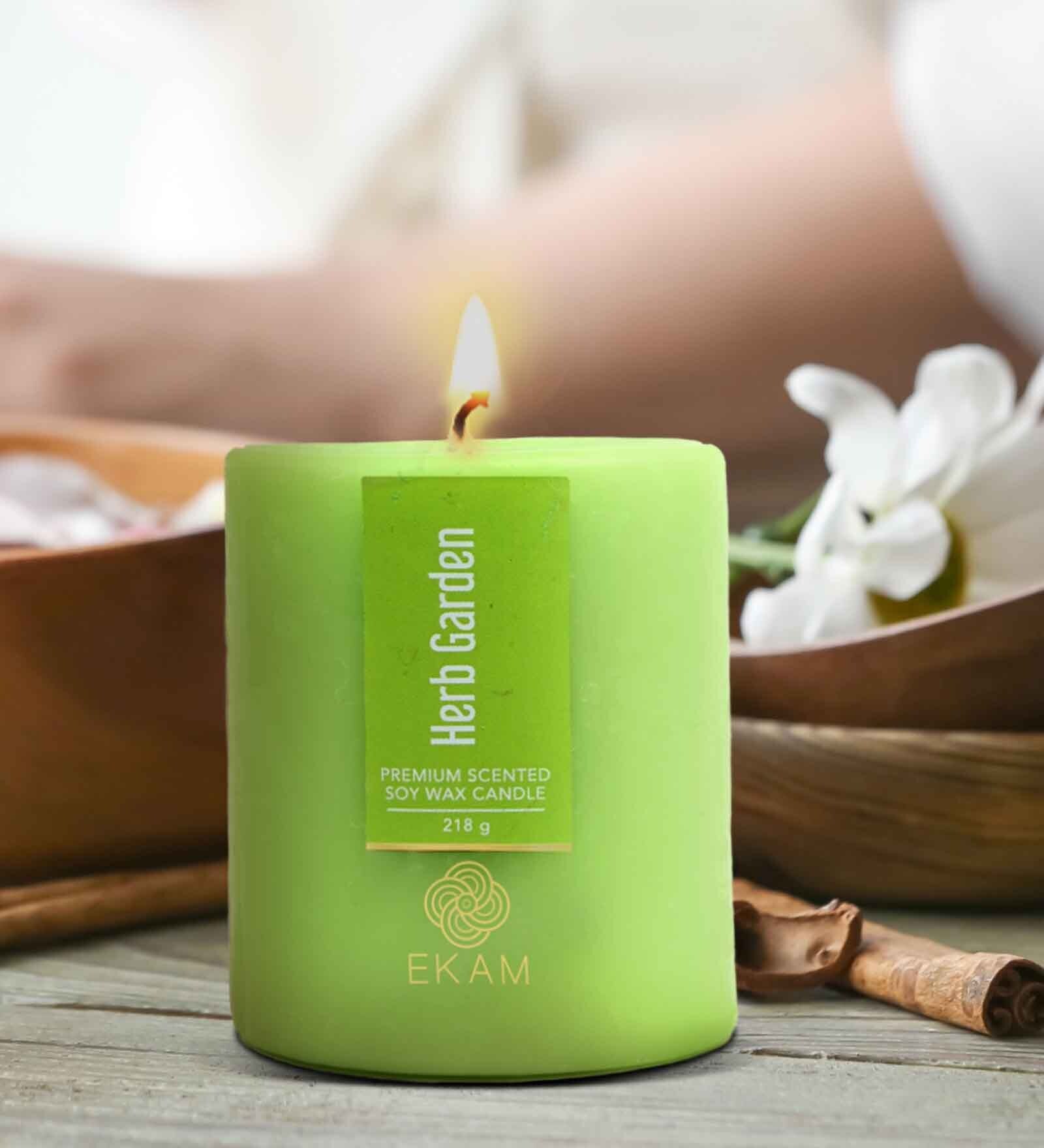 Buy Herb Garden Green Soy Wax Scented Pillar Candle at 20 OFF by EKAM