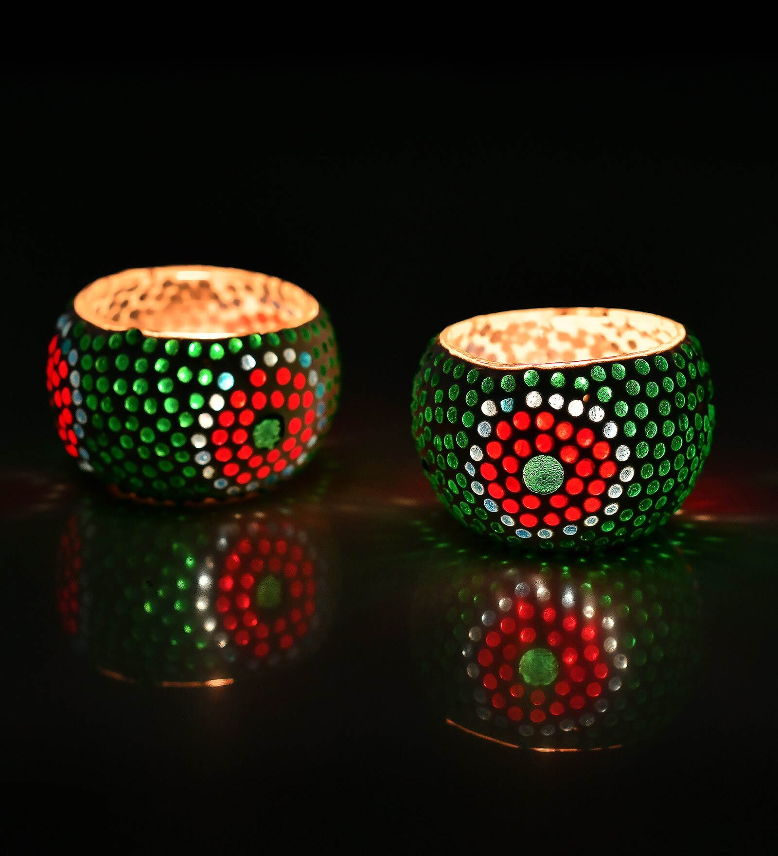Buy Green Glass Votive & Tea Light Holders (Pack Of 2) at 59 OFF by