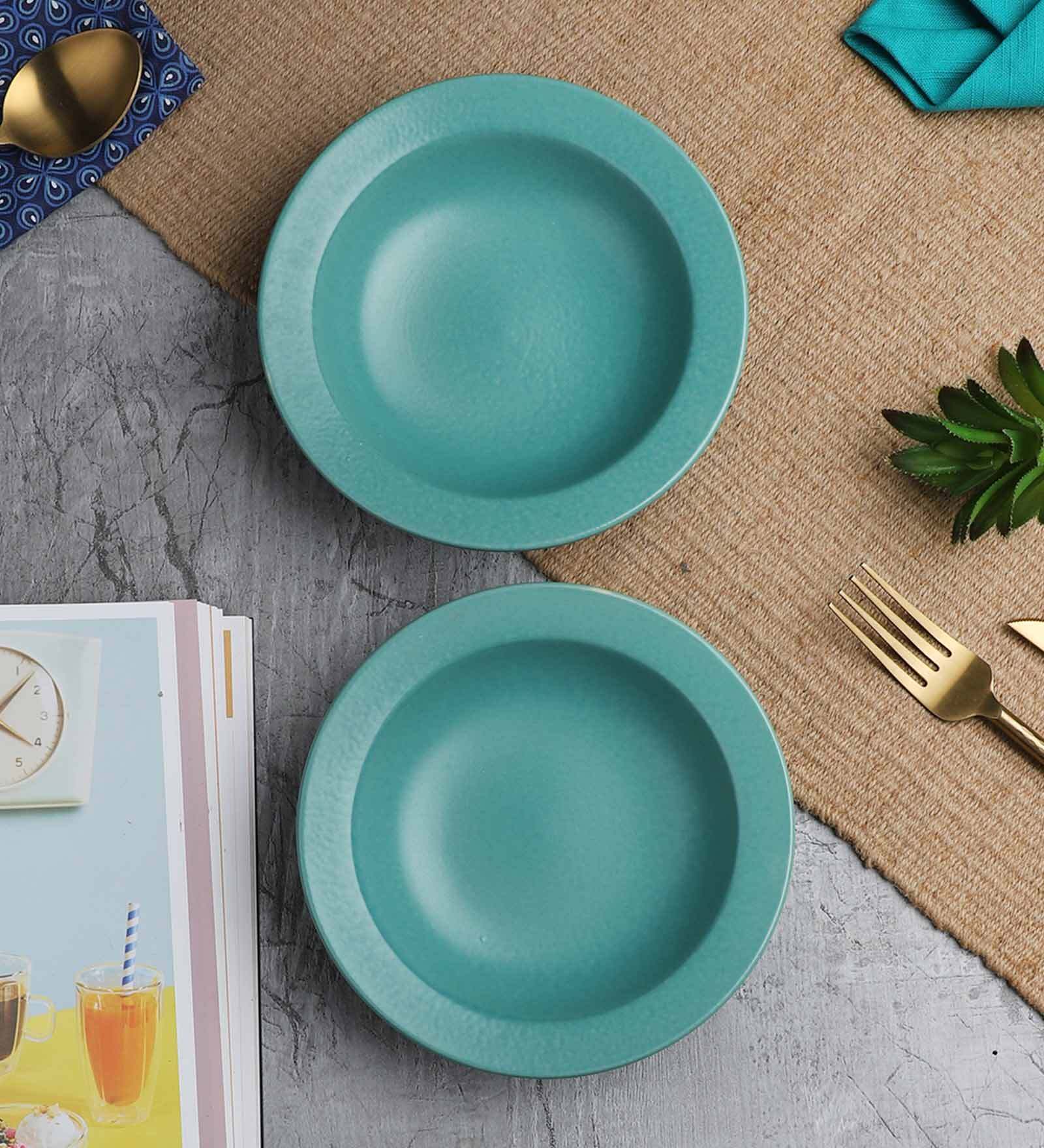 Buy Solid 7 Inch Green Ceramic (Set of 2) Quarter Plate at 53 OFF by