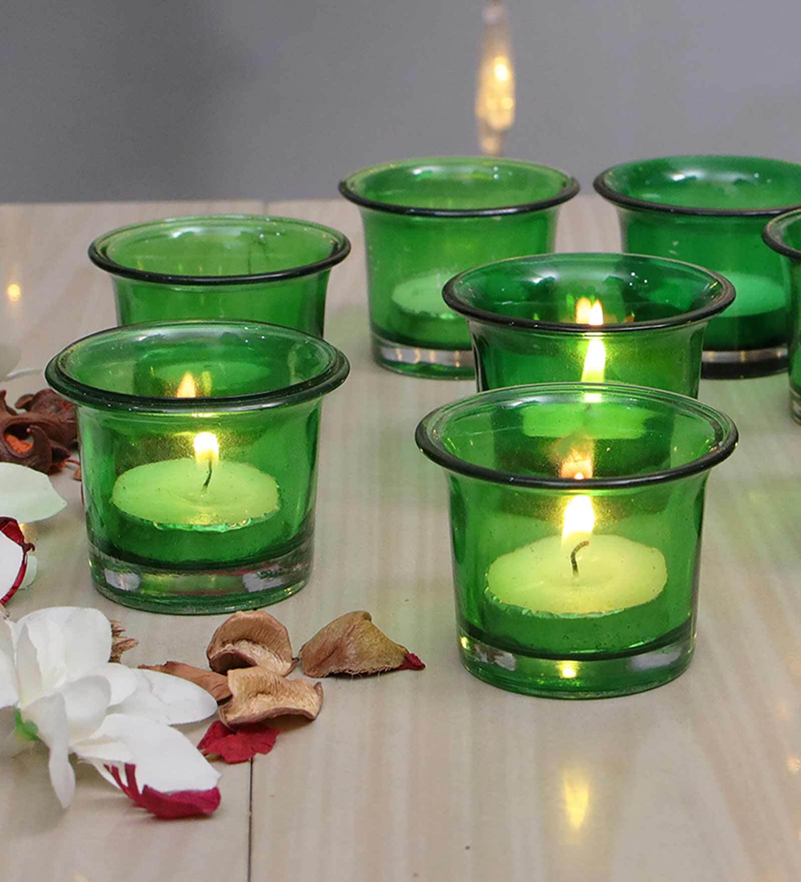 Buy Green Glass Votive & Tea Light Holders (Pack Of 6) Online Table