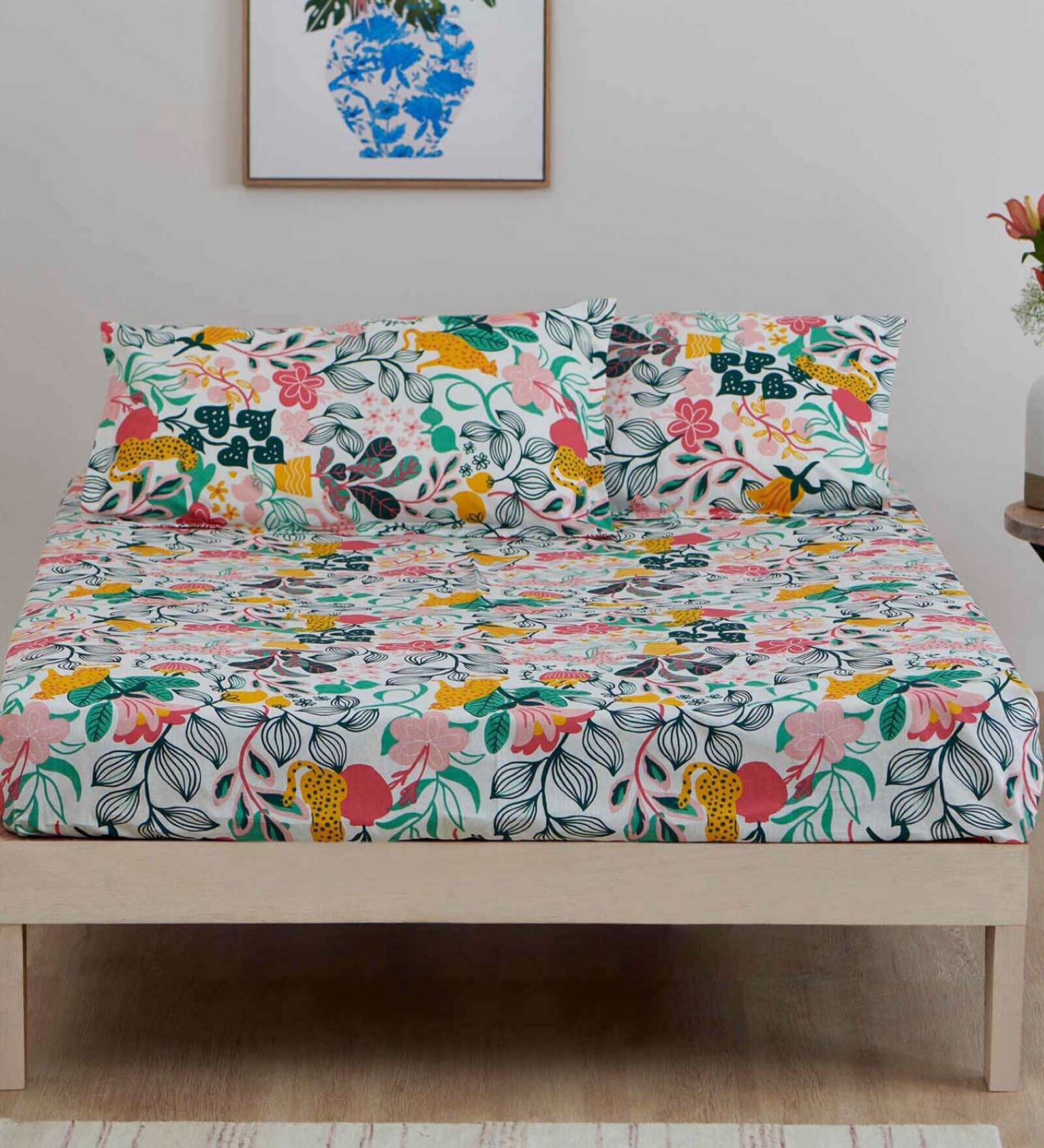 Buy Green Abstract 144 TC Cotton 1 Double Queen Size Bedsheet and 2