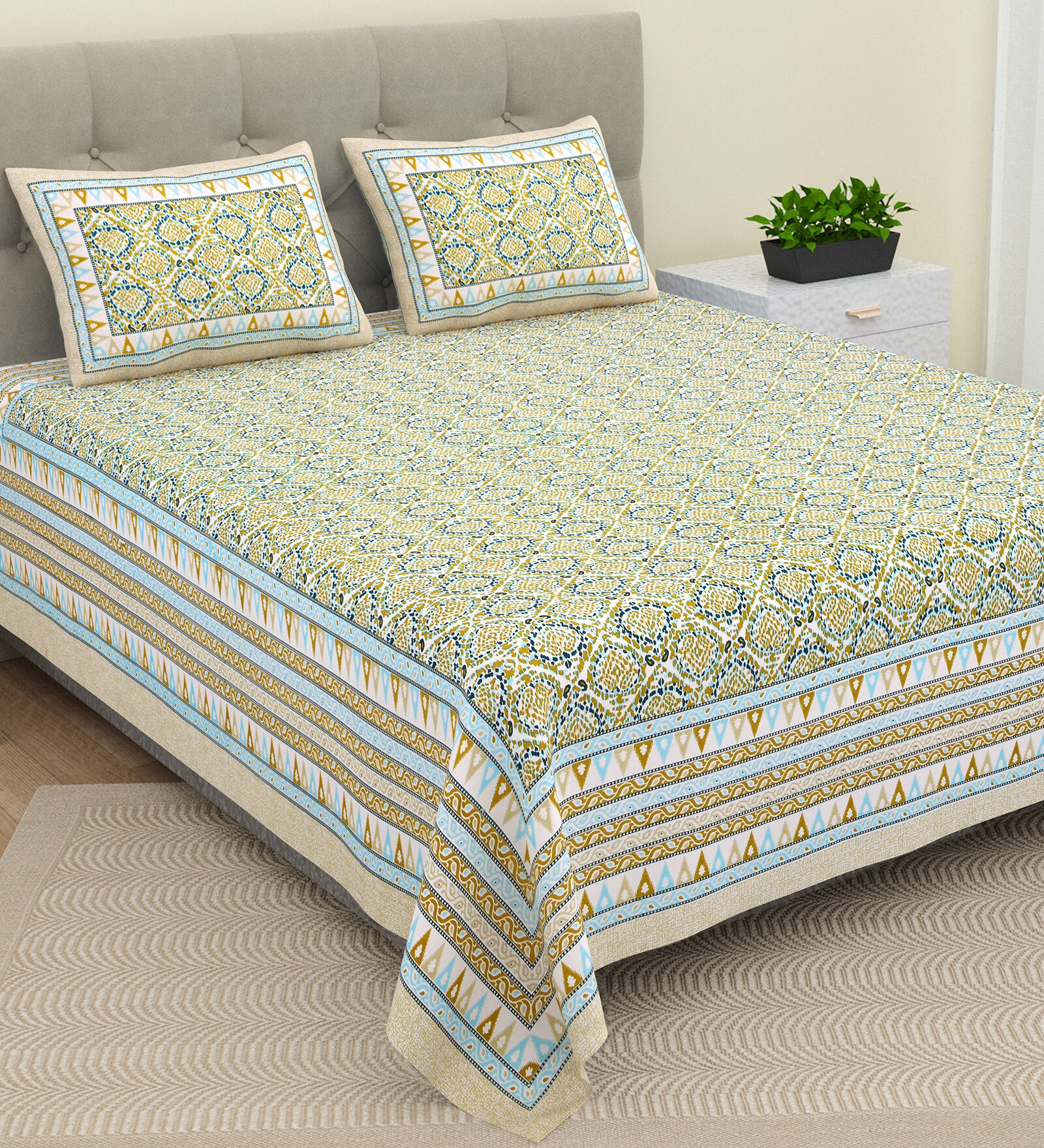 Buy Multicolor Abstract 180 Tc Cotton 1 Double King Size Bedsheet With