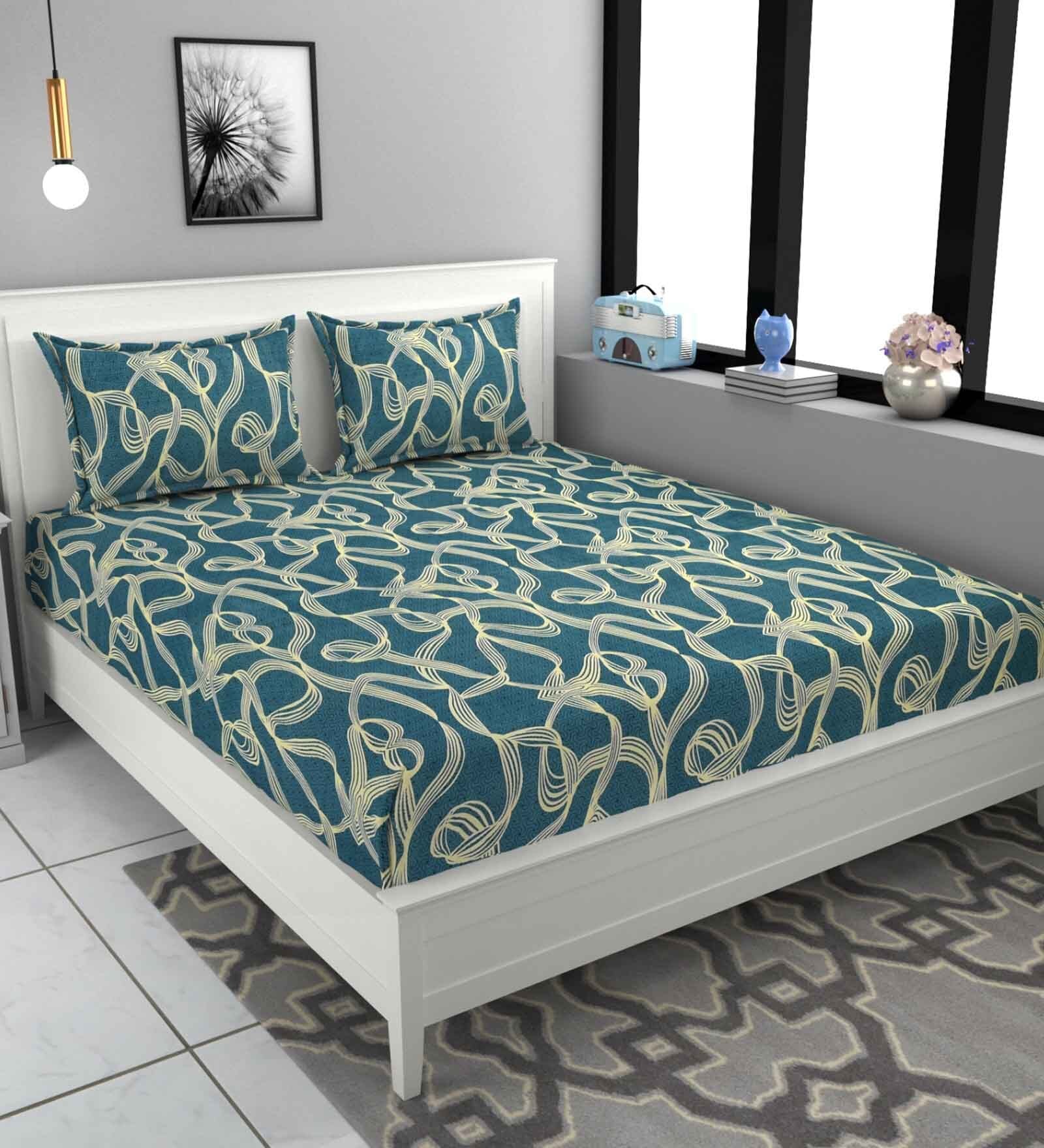 Green Abstract 180 TC Microfiber Double Bedsheet With 2 Pillow Covers