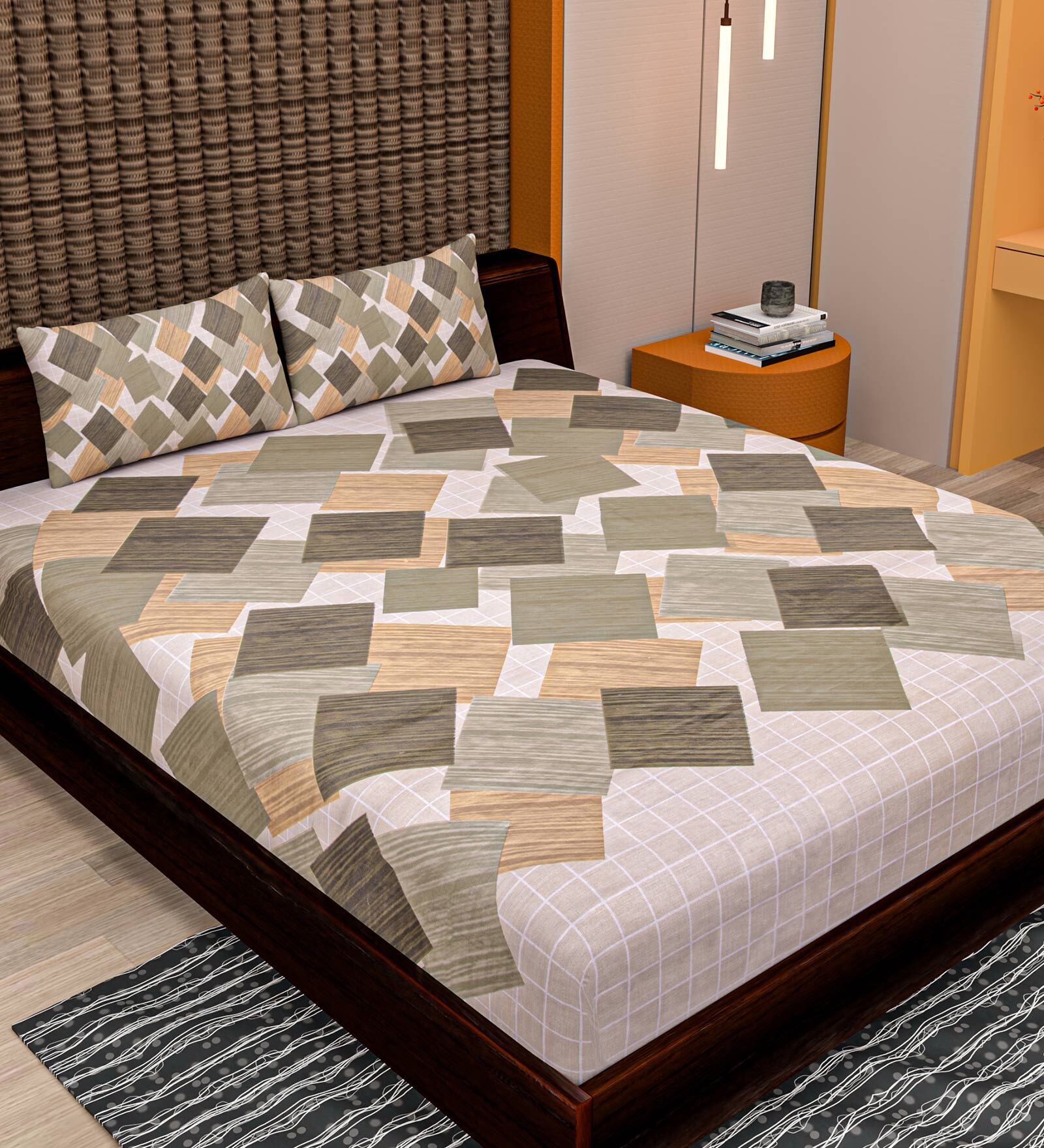 Buy Green Geometric 240 TC Cotton Queen Sized Bed Sheets with 2 Pillow