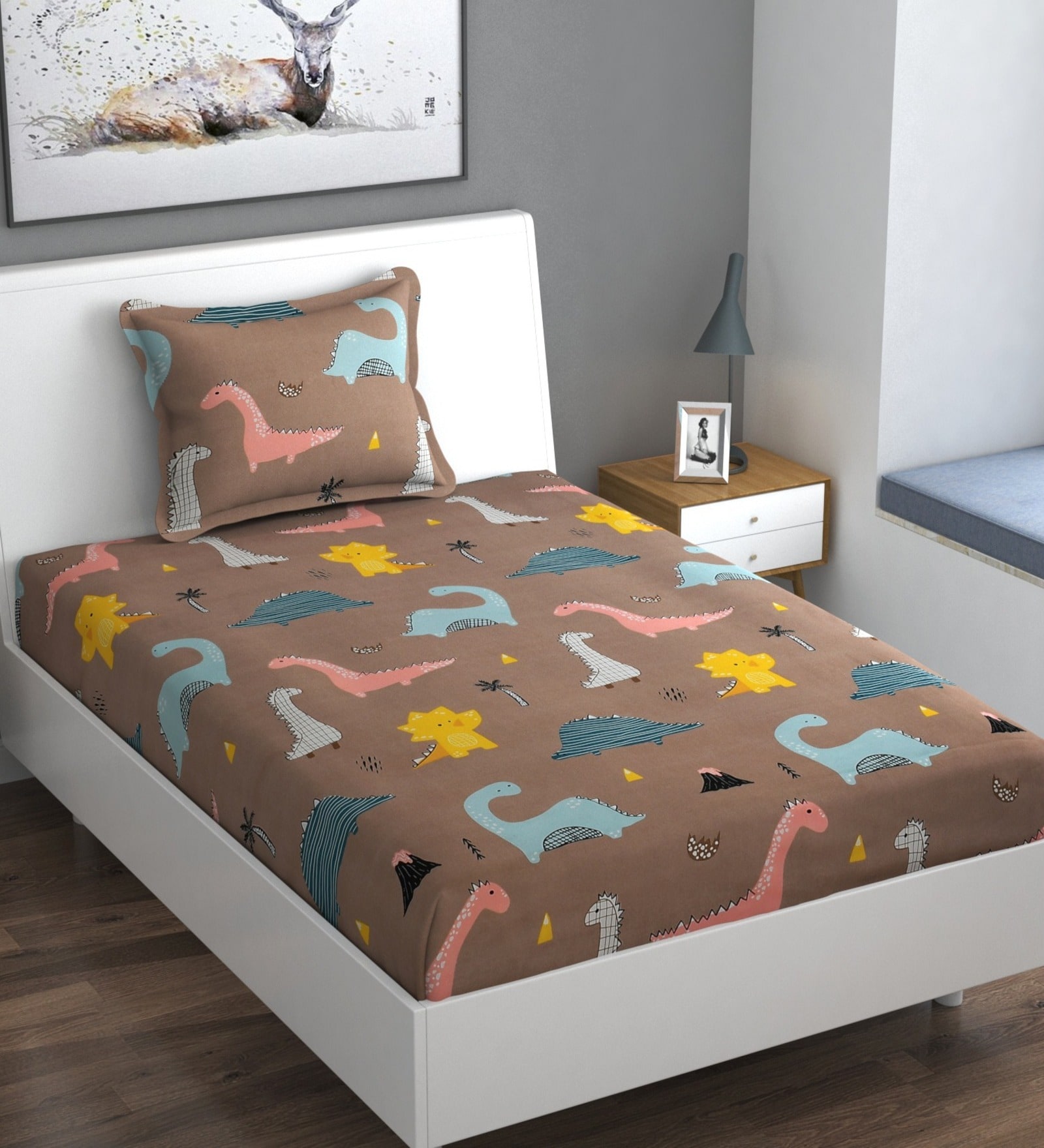 Brown Abstract 280 TC Microfibre Fitted Single Bedsheet 1 Pillow Cover