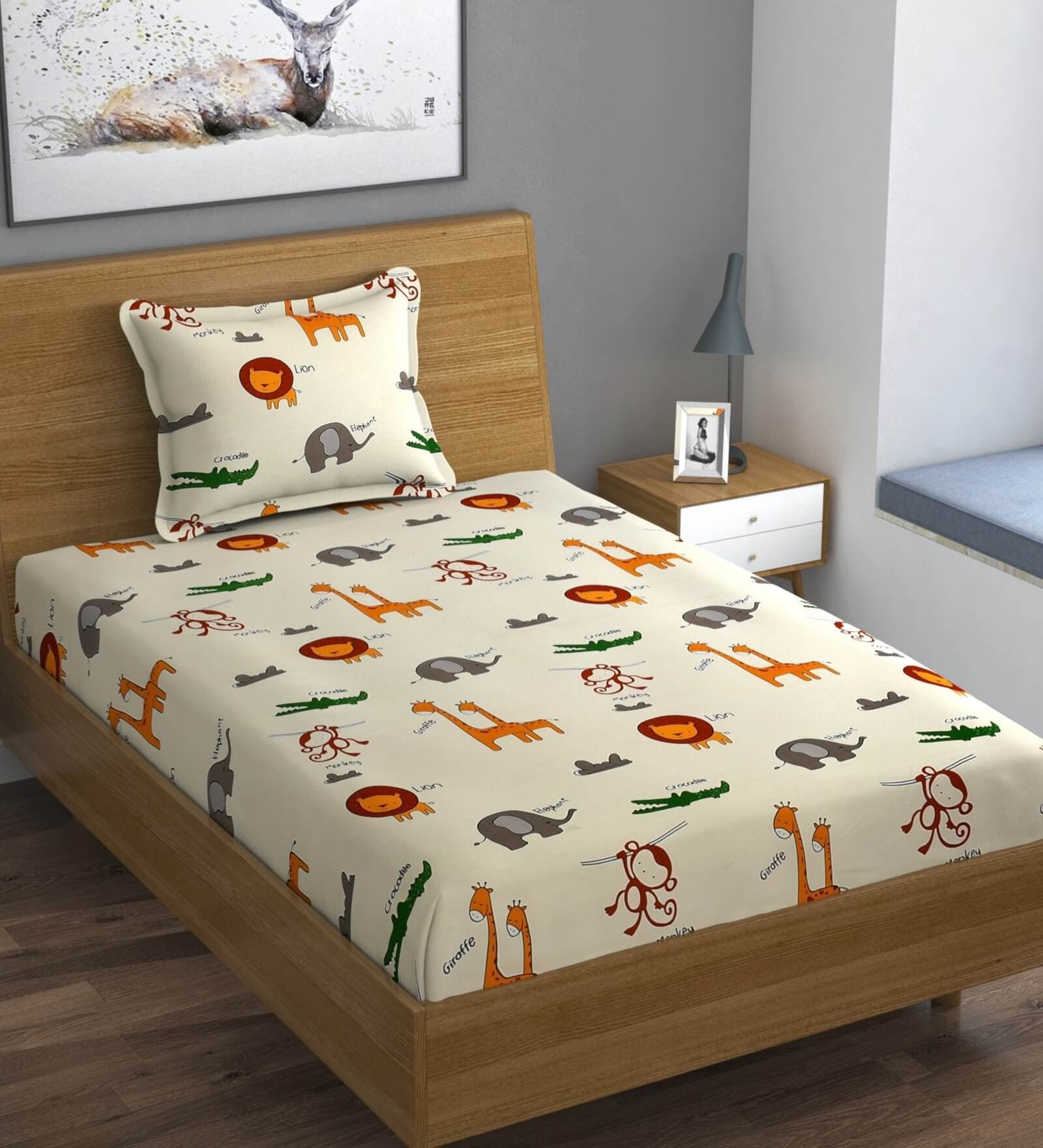 Beige Abstract 280 TC Microfibre Fitted Single Bedsheet 1 Pillow Cover