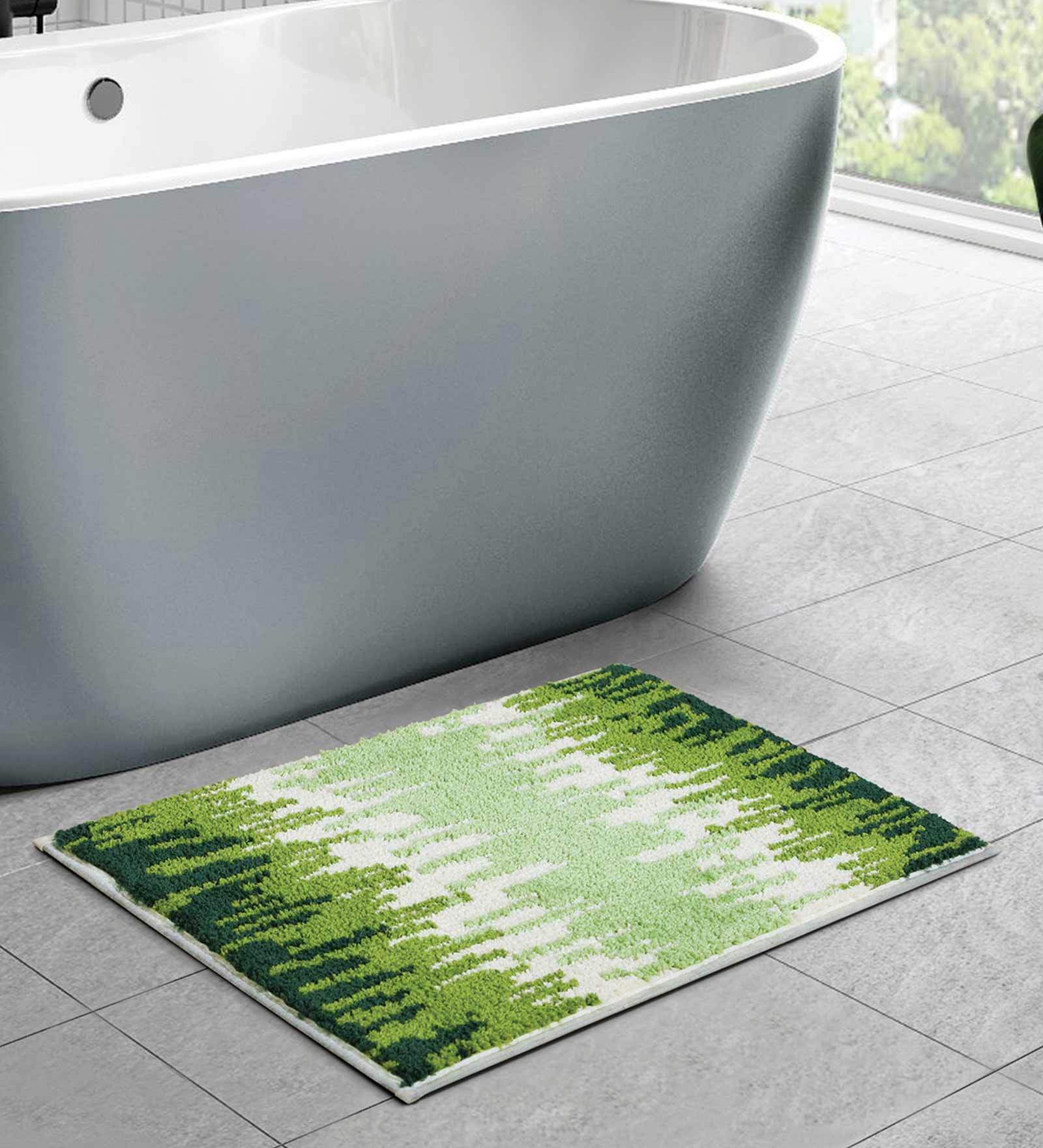 Green Abstract Polyester AntiSkid Bathmat