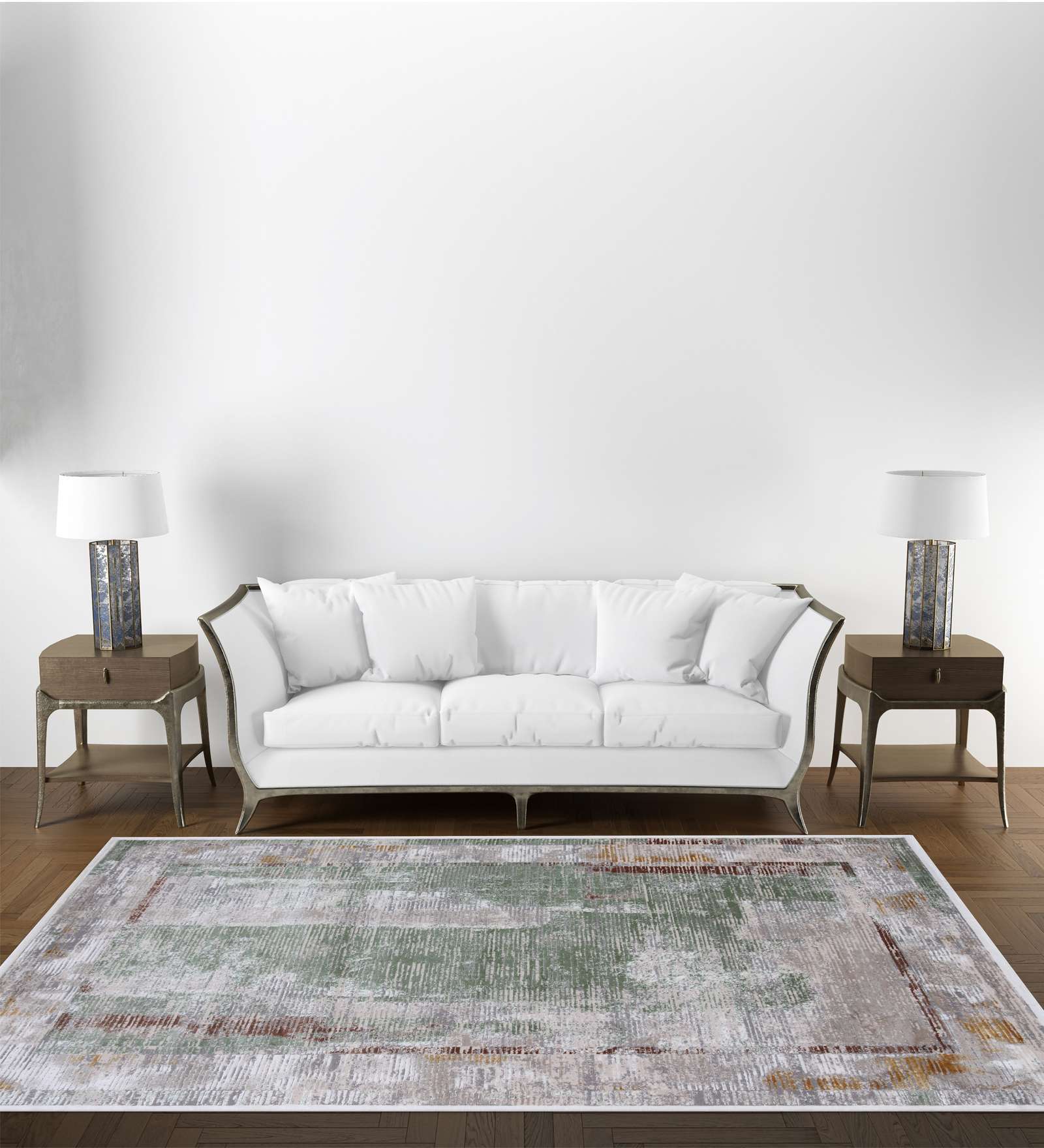 Green Abstract Polypropylene 5 ft x 7 ft Machine Made Carpet