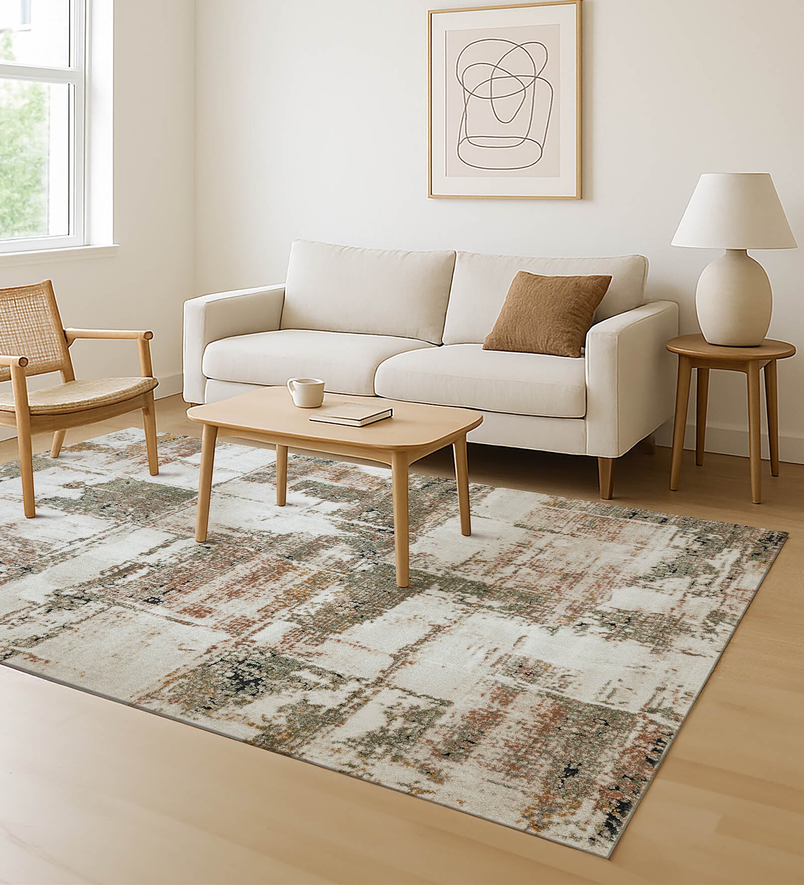 Green Abstract Polypropylene 6 ft x 4 ft Machine Made Carpet