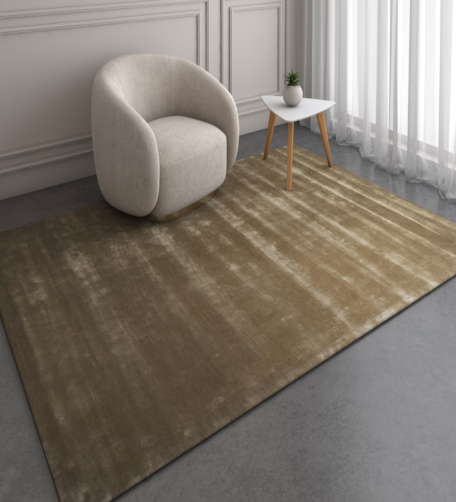 Green Abstract Viscose 4 ft X 6 ft Hand Tufted Rectangle Carpet