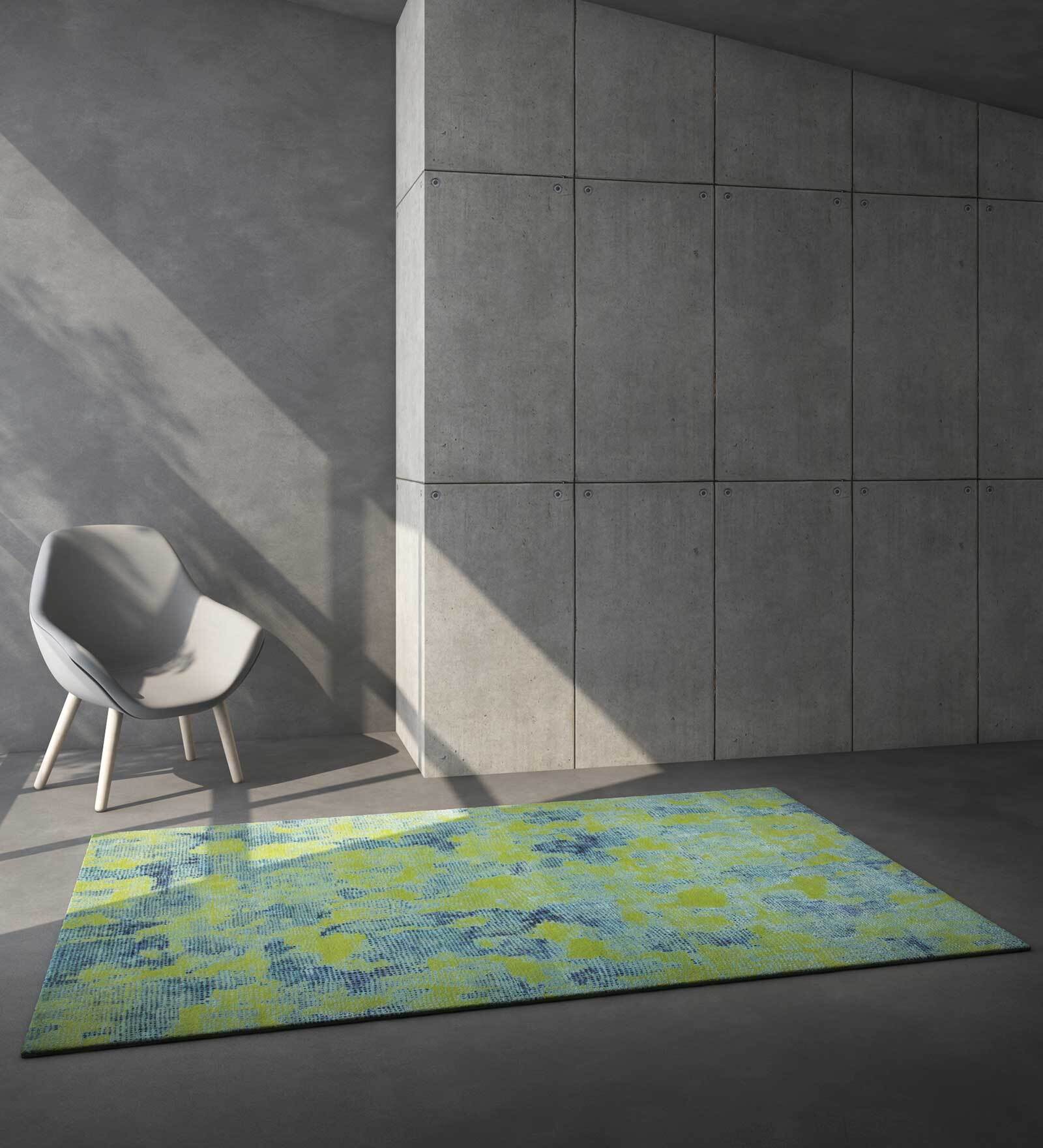 Green Abstract Wool & Slik 8 ft x 10 ft Hand Knotted Carpet