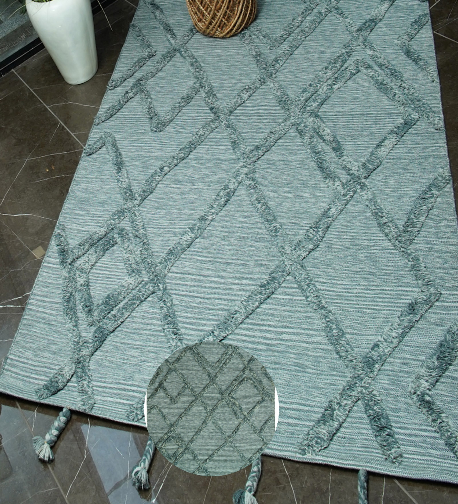 Green Abstract Wool Hand Tufted Carpet