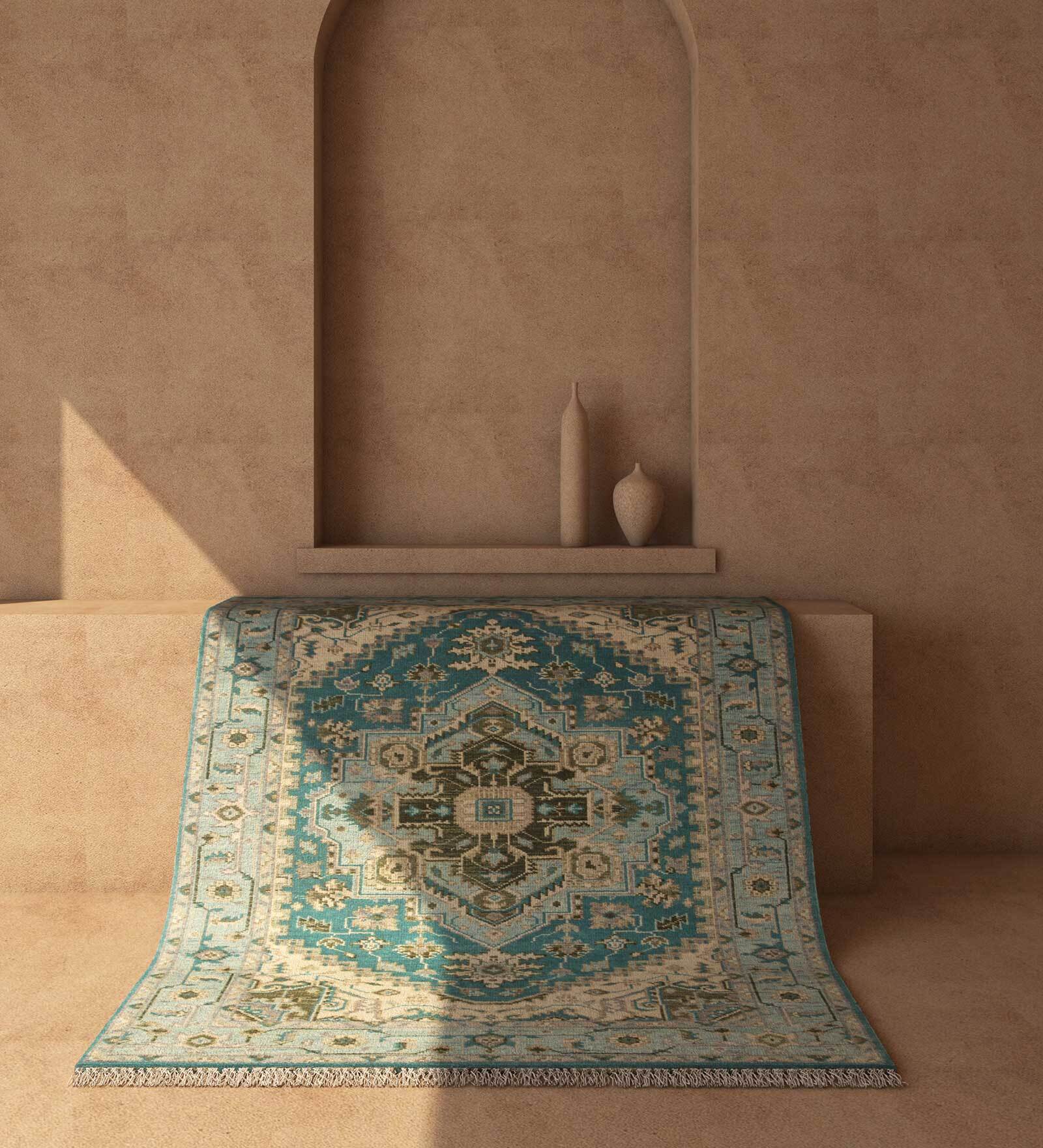 Green Traditional Wool 8 x 10 ft Hand Knotted Carpet