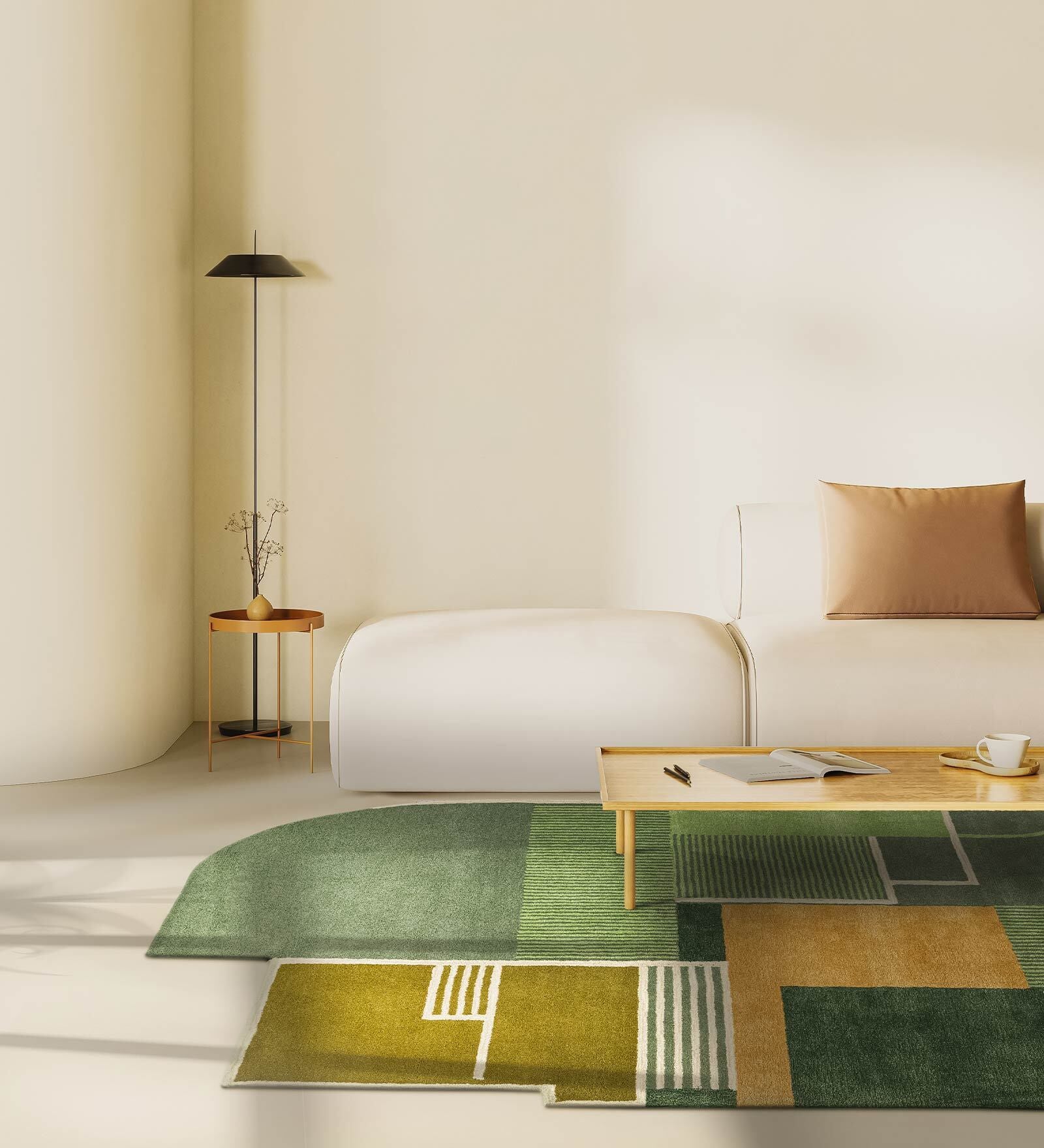 Green Abstract Wool and Cotton 5 ft x 8 ft Hand tufted Carpet
