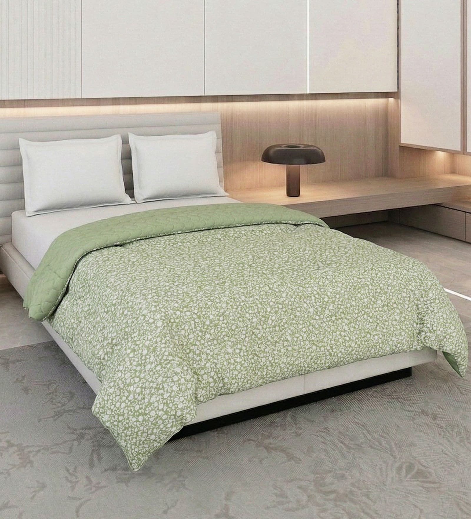 Green and Brown Polyester Solid 200 GSM Double Bed Comforter