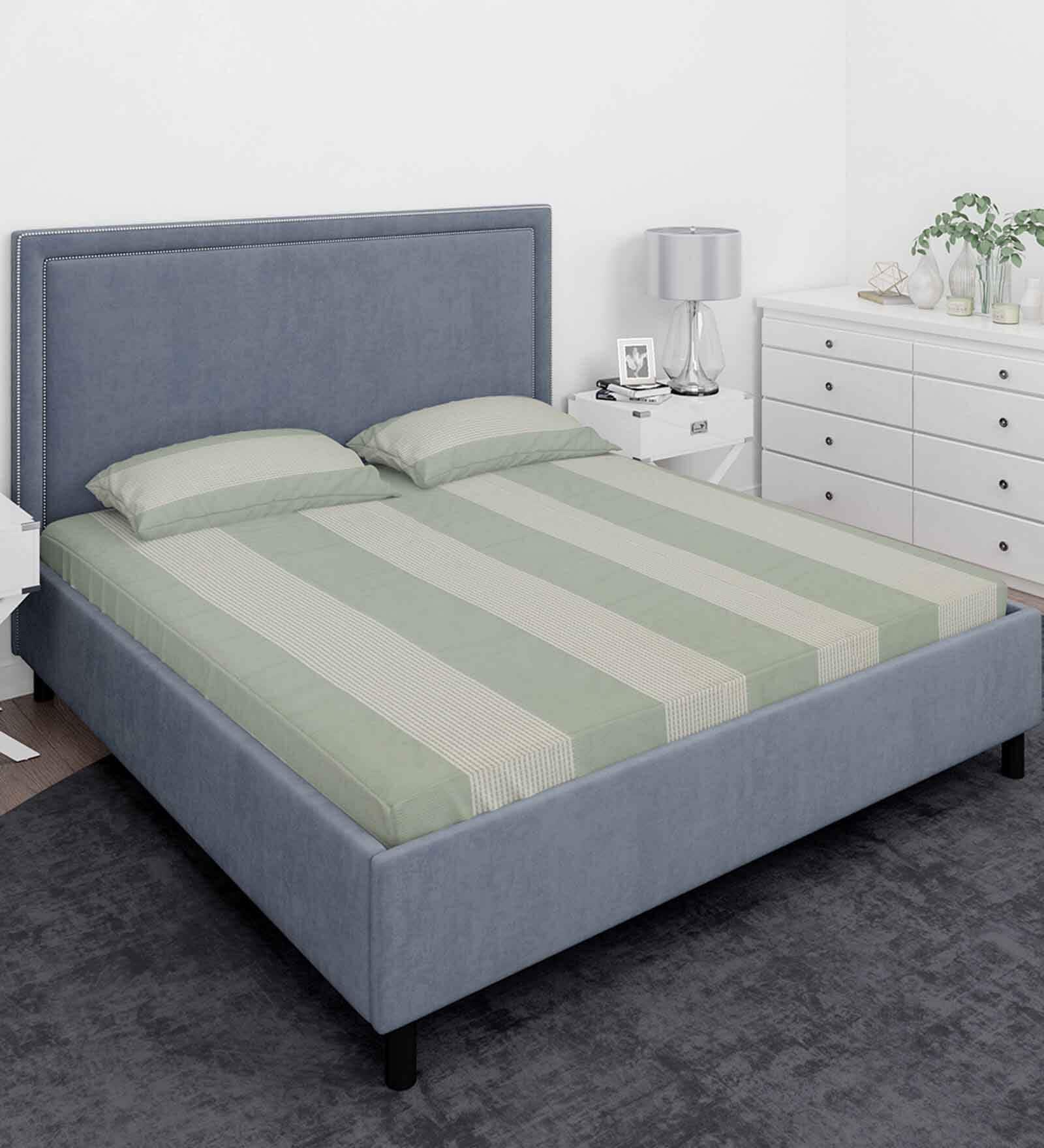 Green and Grey Solid 210 TC Cotton Queen Sized 1 Double Bedsheet 2 Pillow Covers