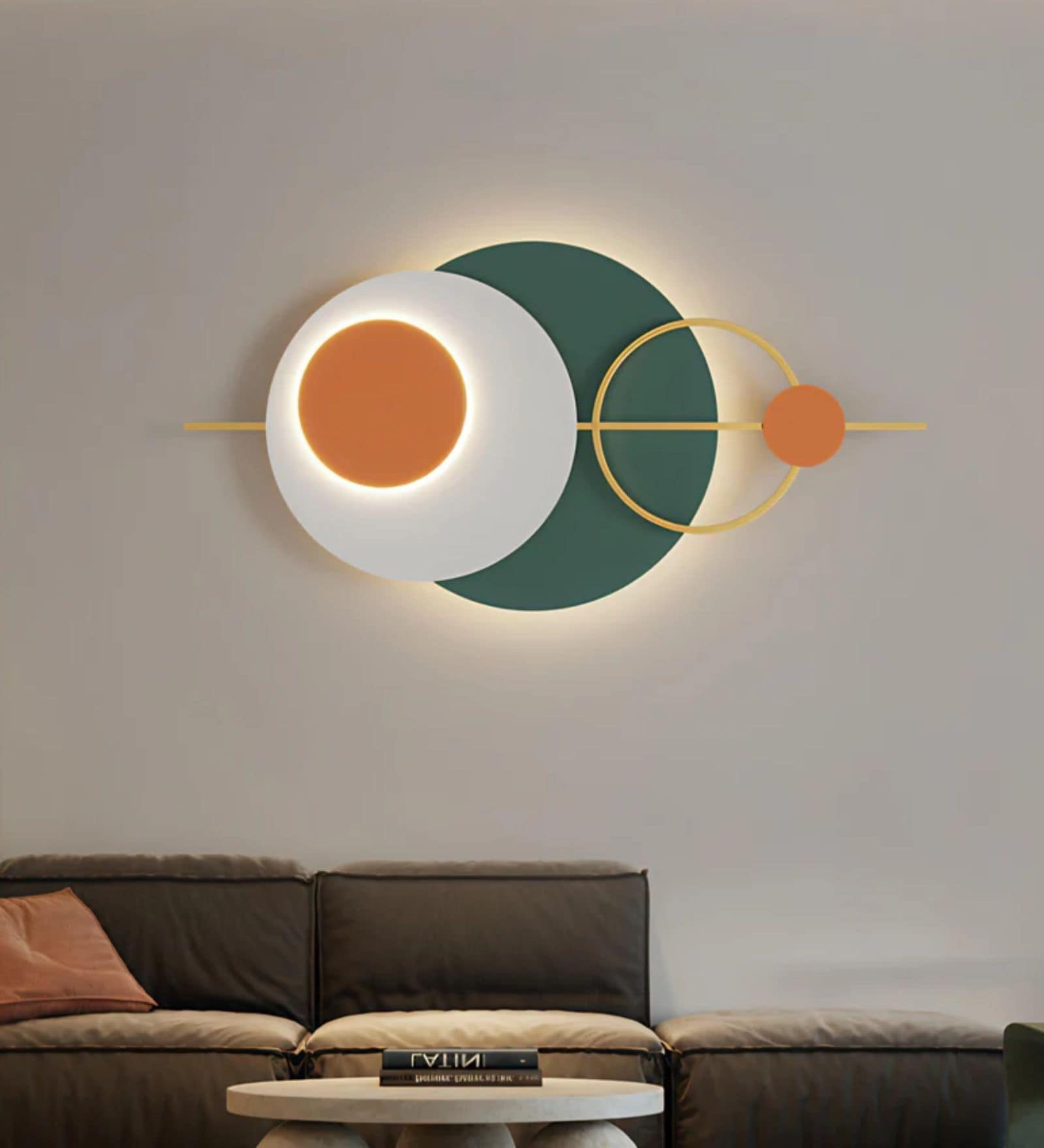 Green And Orange Circle Metal Wall Art With Led