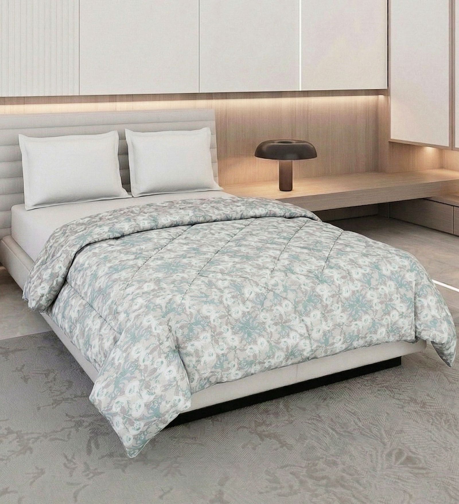 Green and White 100% COTTON Solid 150 GSM King Bed Comforter