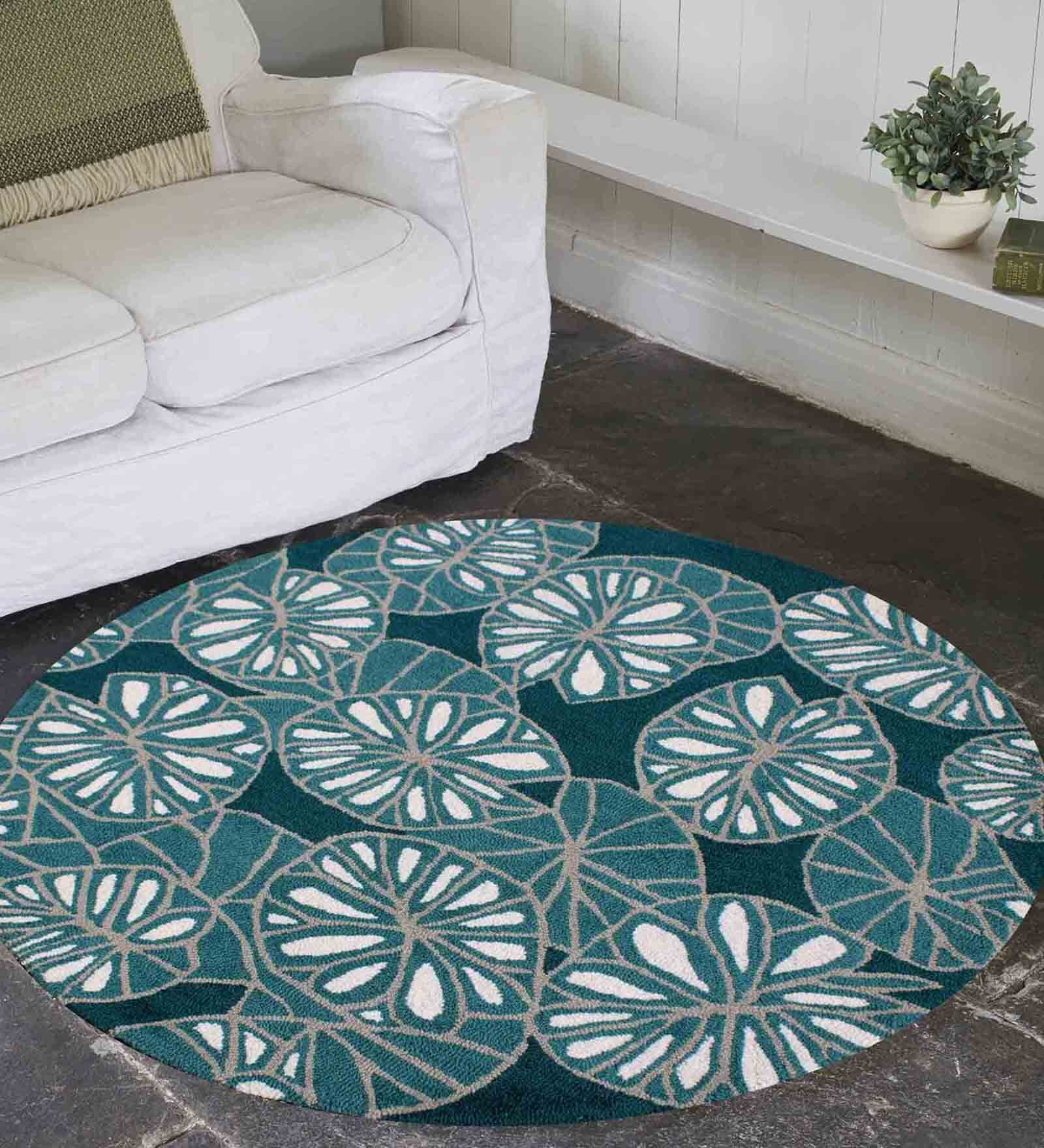 Green and White Engels Abstract Wool 3ft x 3ft Hand Tufted Carpet