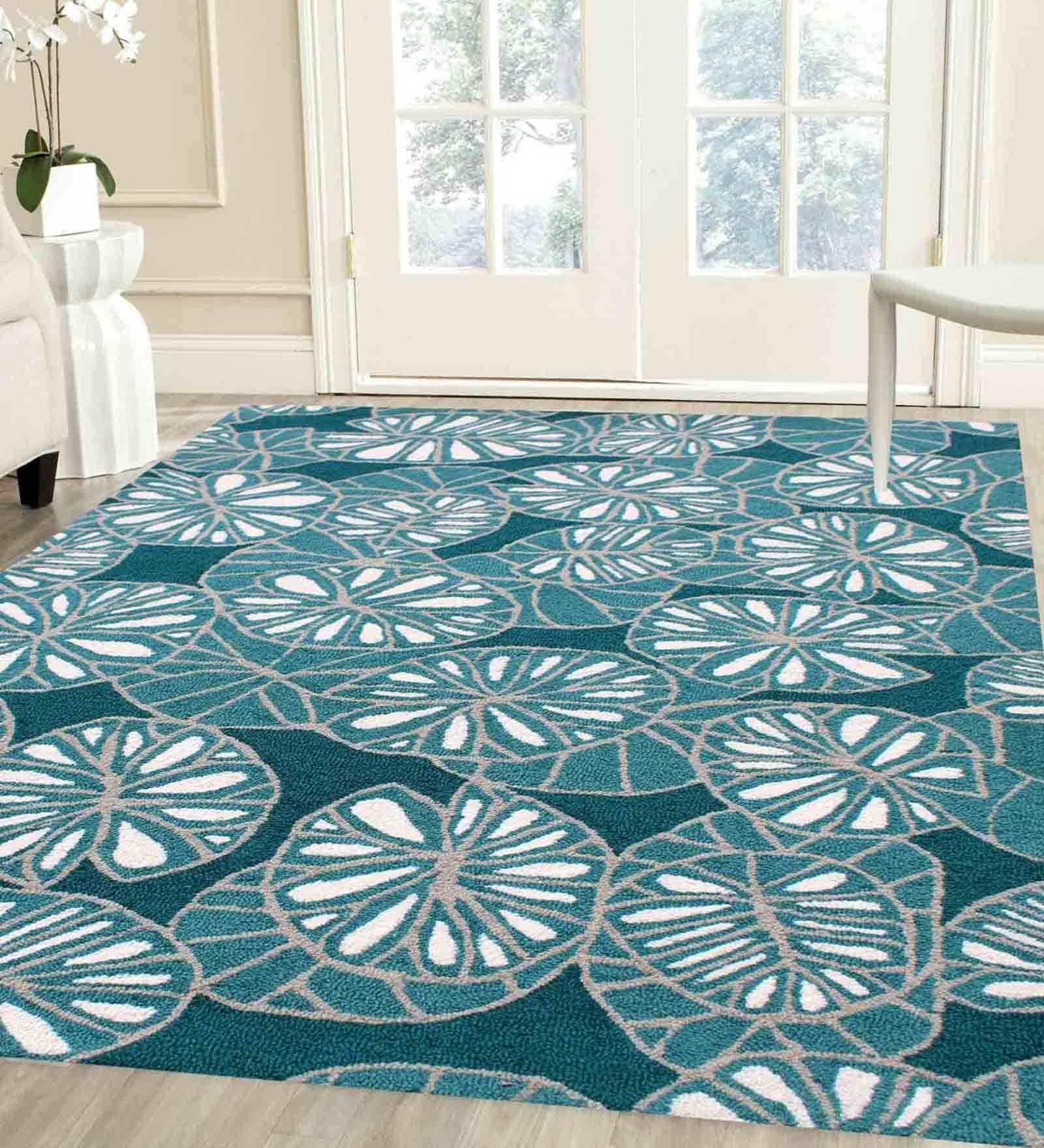 Green and White Rybinsk Geometric Wool 4ft x 6ft Hand Tufted Carpet