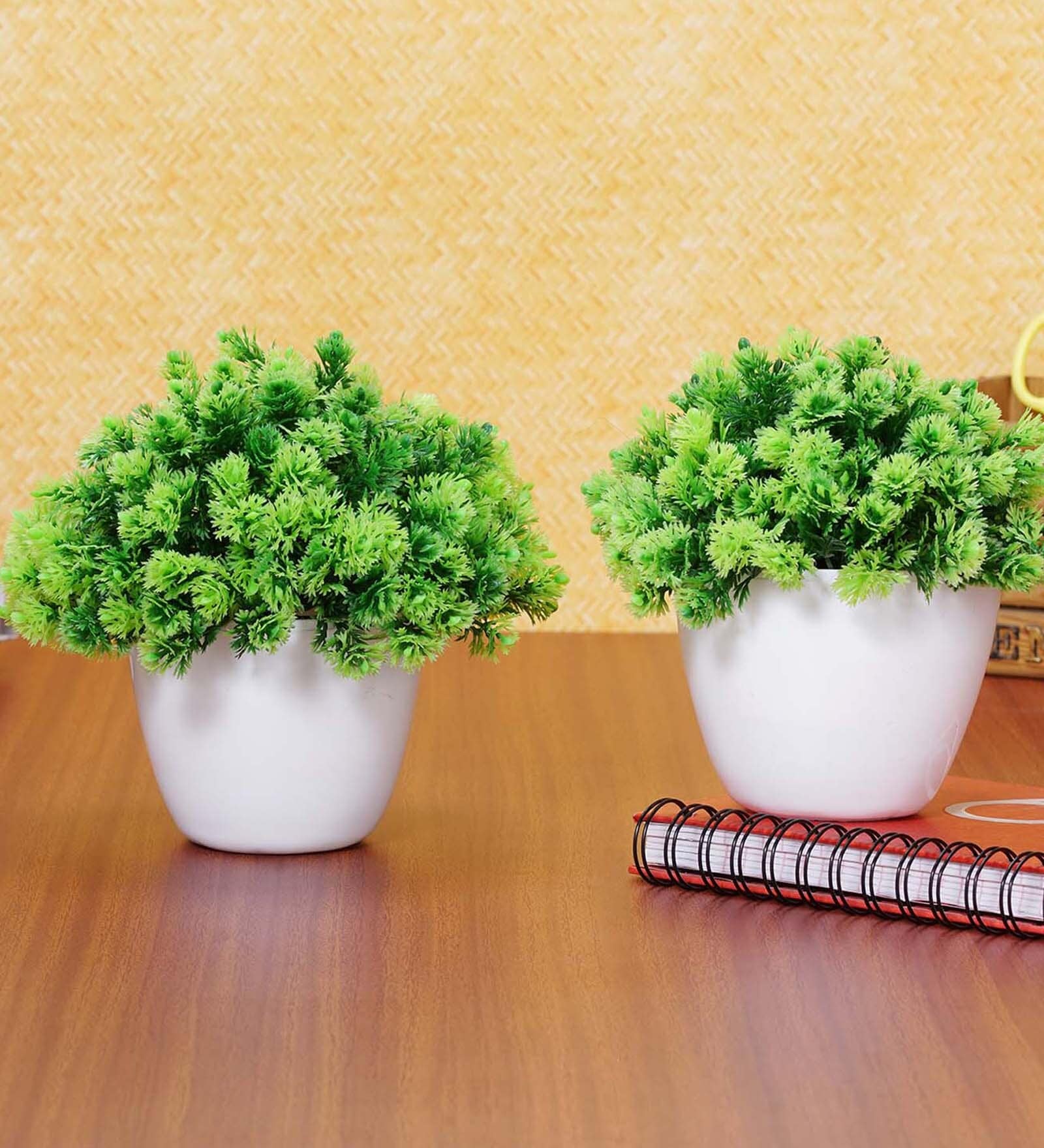 Fabric & Plastic Deborah Green With Pot Set Of 2 Artificial Plant