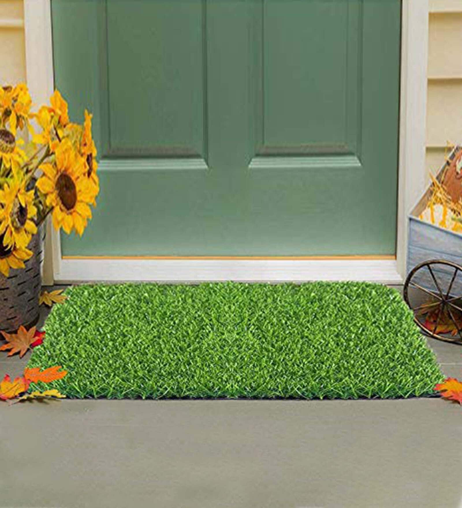 Buy Green Artificial Grass Solid 12x18 inches Anti skid Doormat by