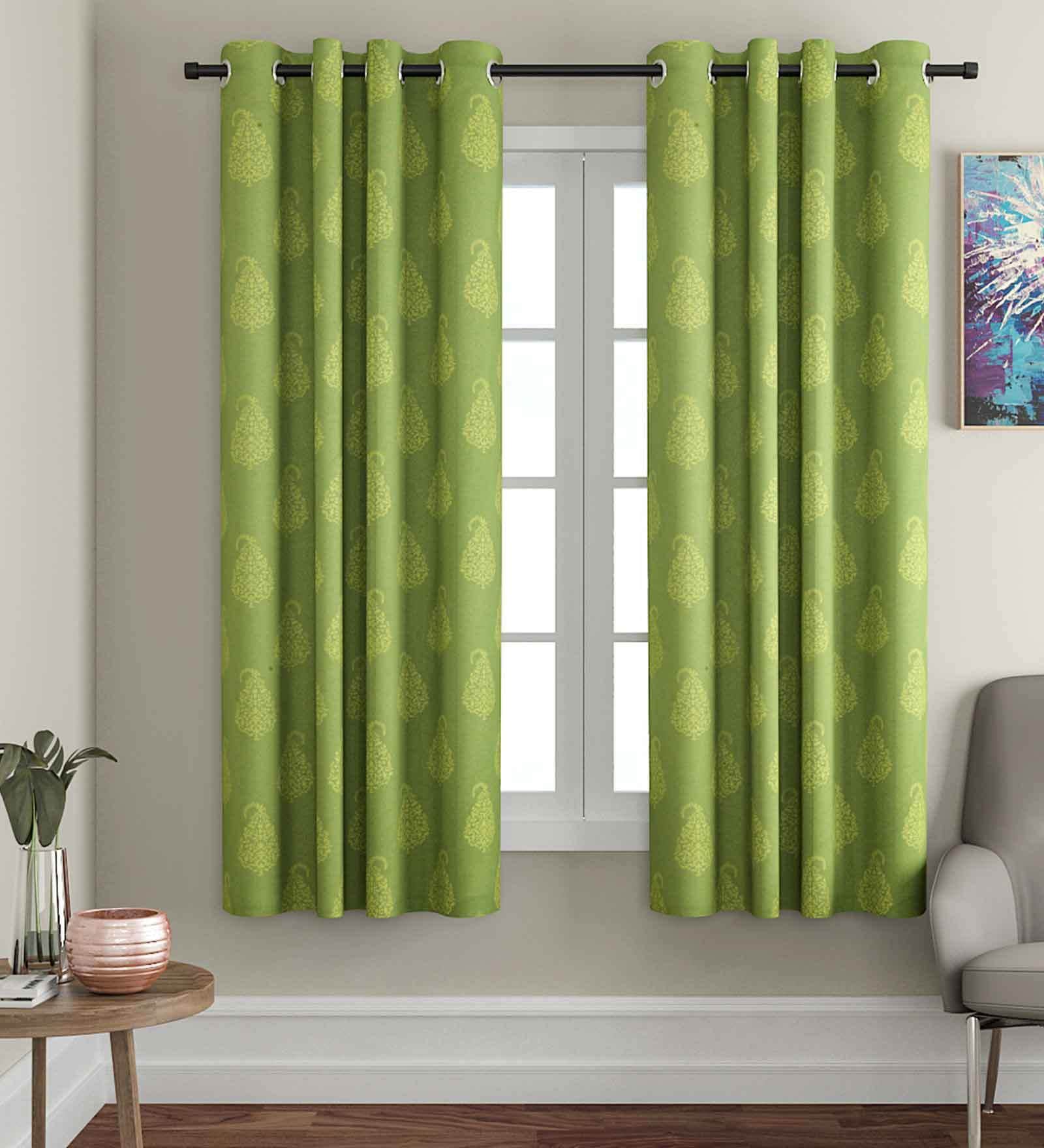 Green Traditional Cotton 5 Ft Light Filtering Eyelet Window Curtain