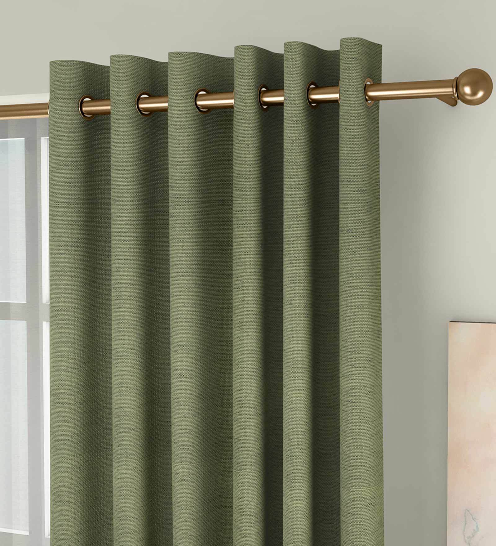 Green Solid Poly Cotton 5 Ft Semisheer Eyelet Window Curtains (Set of 2)