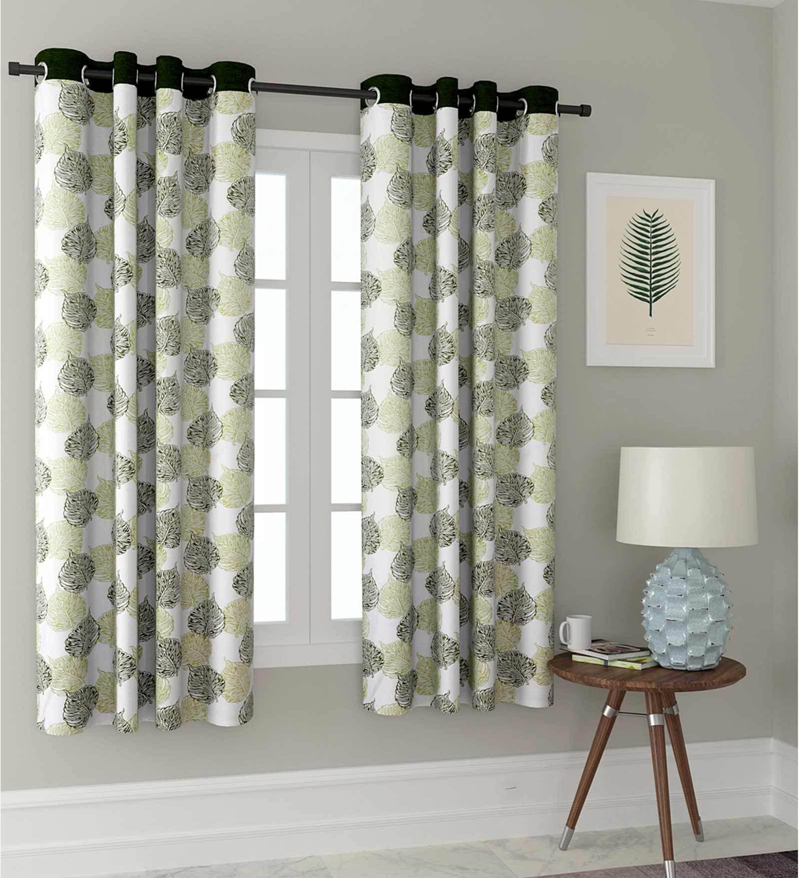 Green Traditional Polyester 5 Ft Semisheer Eyelet Window Curtains (Set of 2)