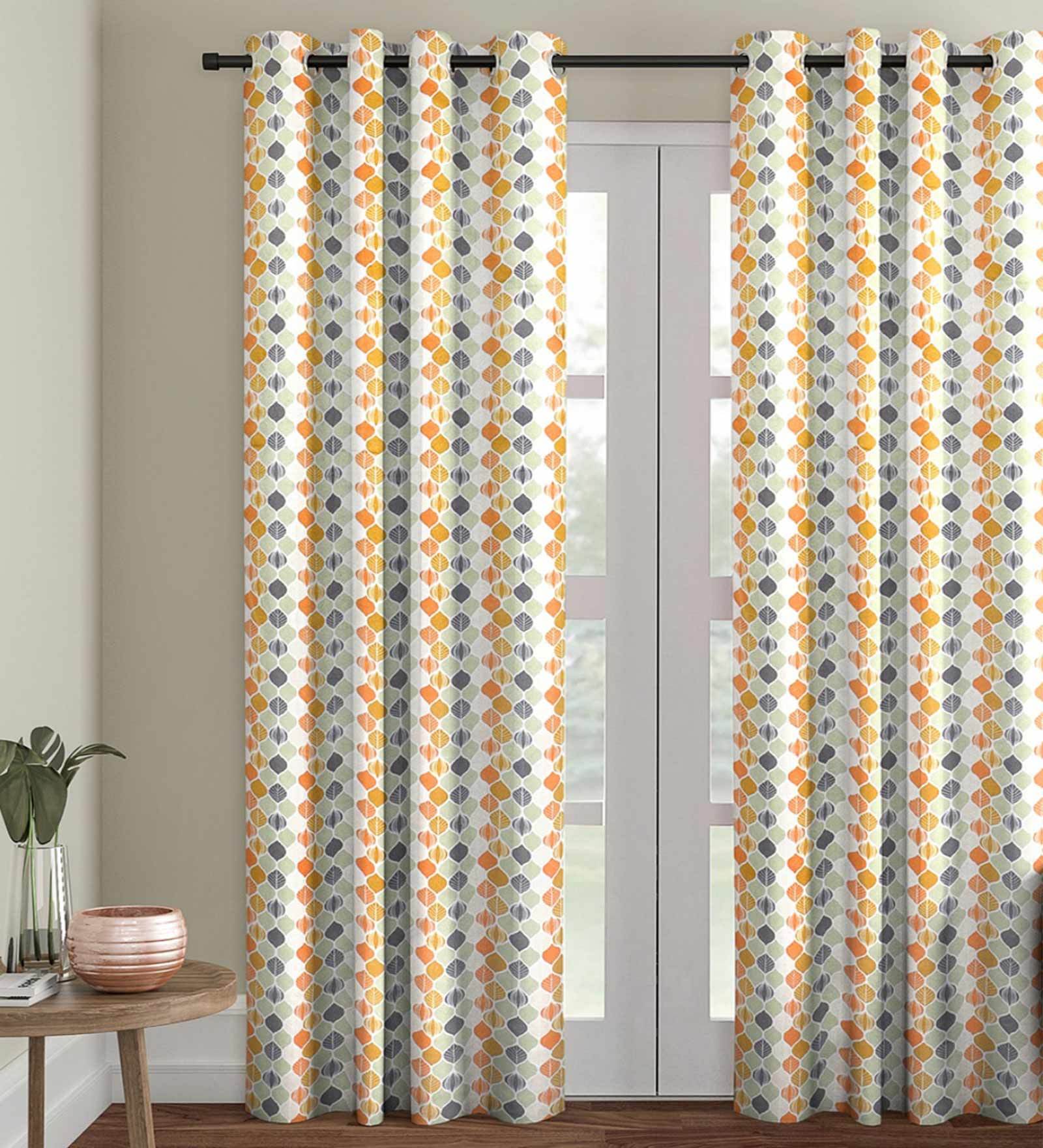 Multicolour Polyester Velvet Geometric 7FT Light Filtering Eyelet Door Curtains (Pack of 1)