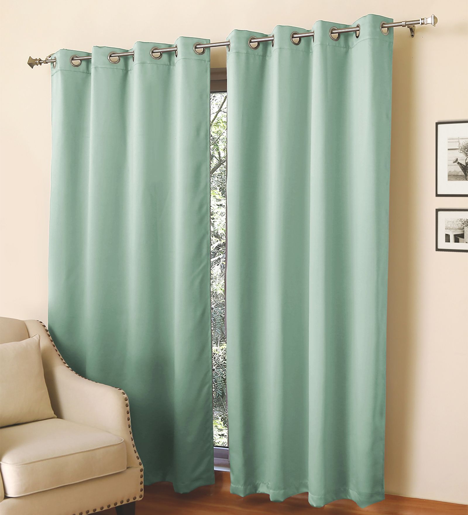 Green Blackout Polyester 7 feet Eyelet Door Curtains