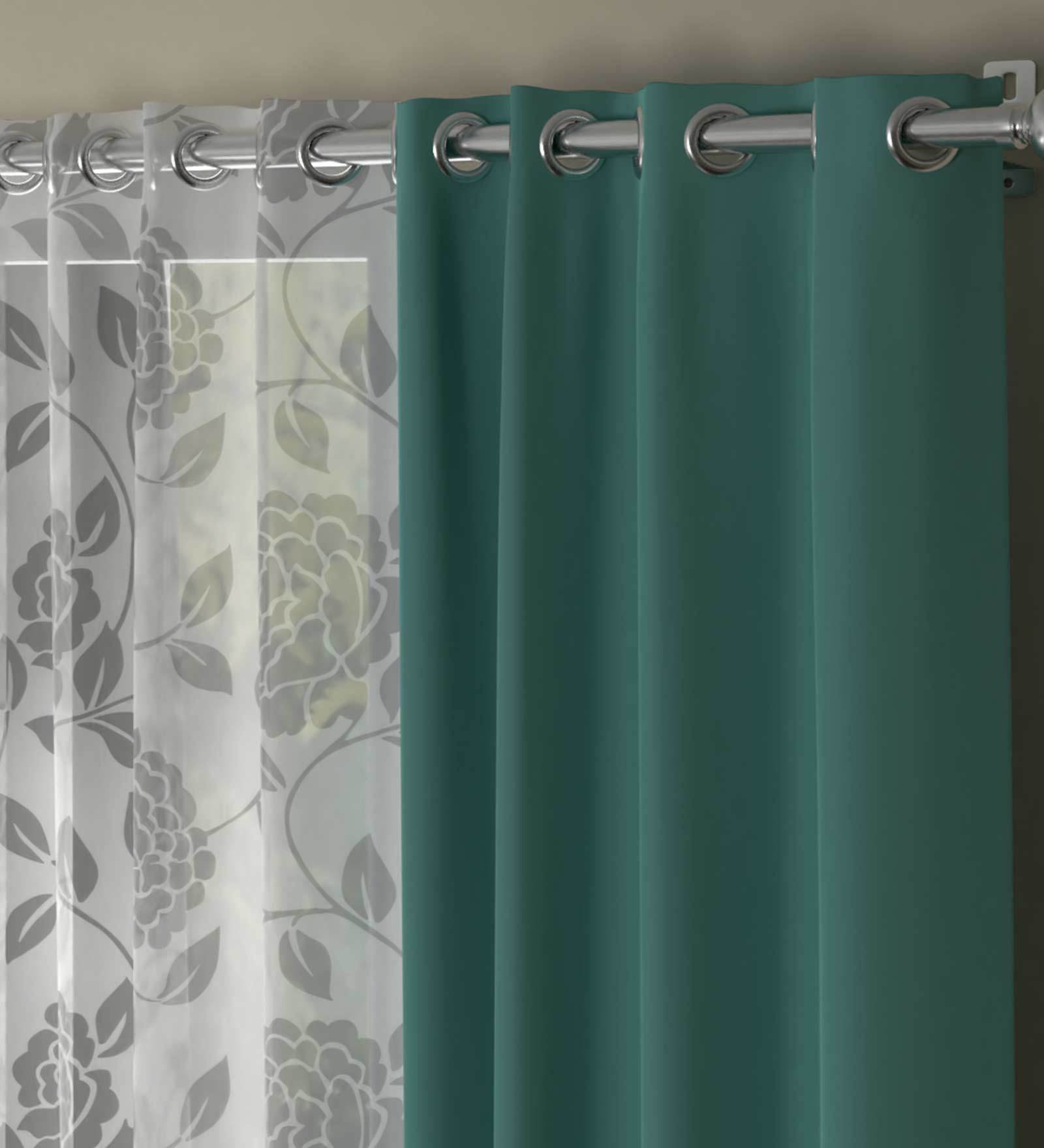 Buy Green Floral Polyester 7 Ft Blackout Eyelet Door Curtains (Set of 4