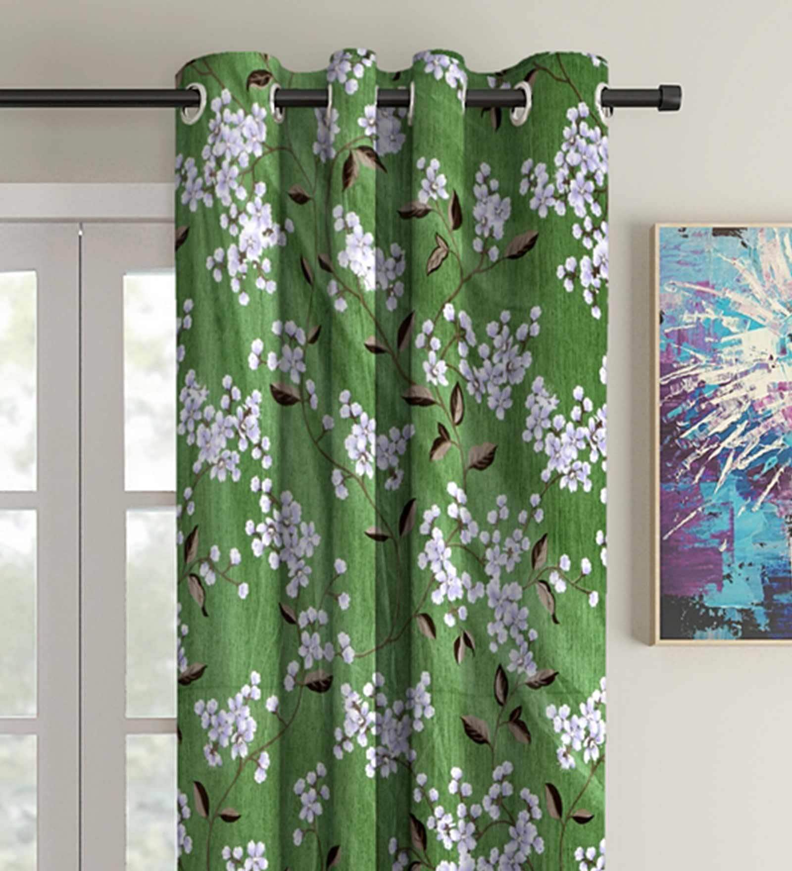 Green Blackout Polyester 9 feet Eyelet Long Door Curtains Set of 2