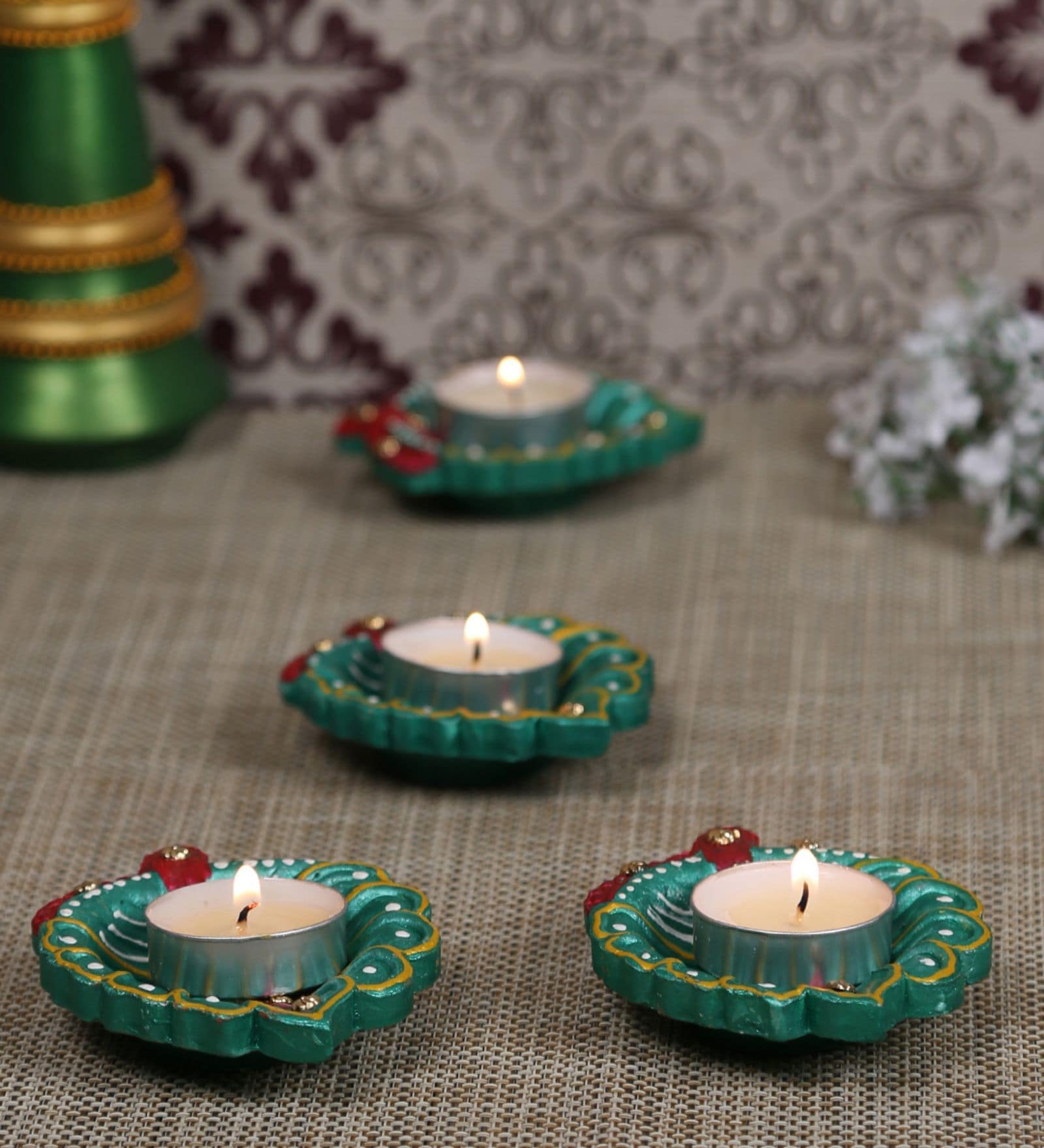 Green Brass (Set of 4) Diyas