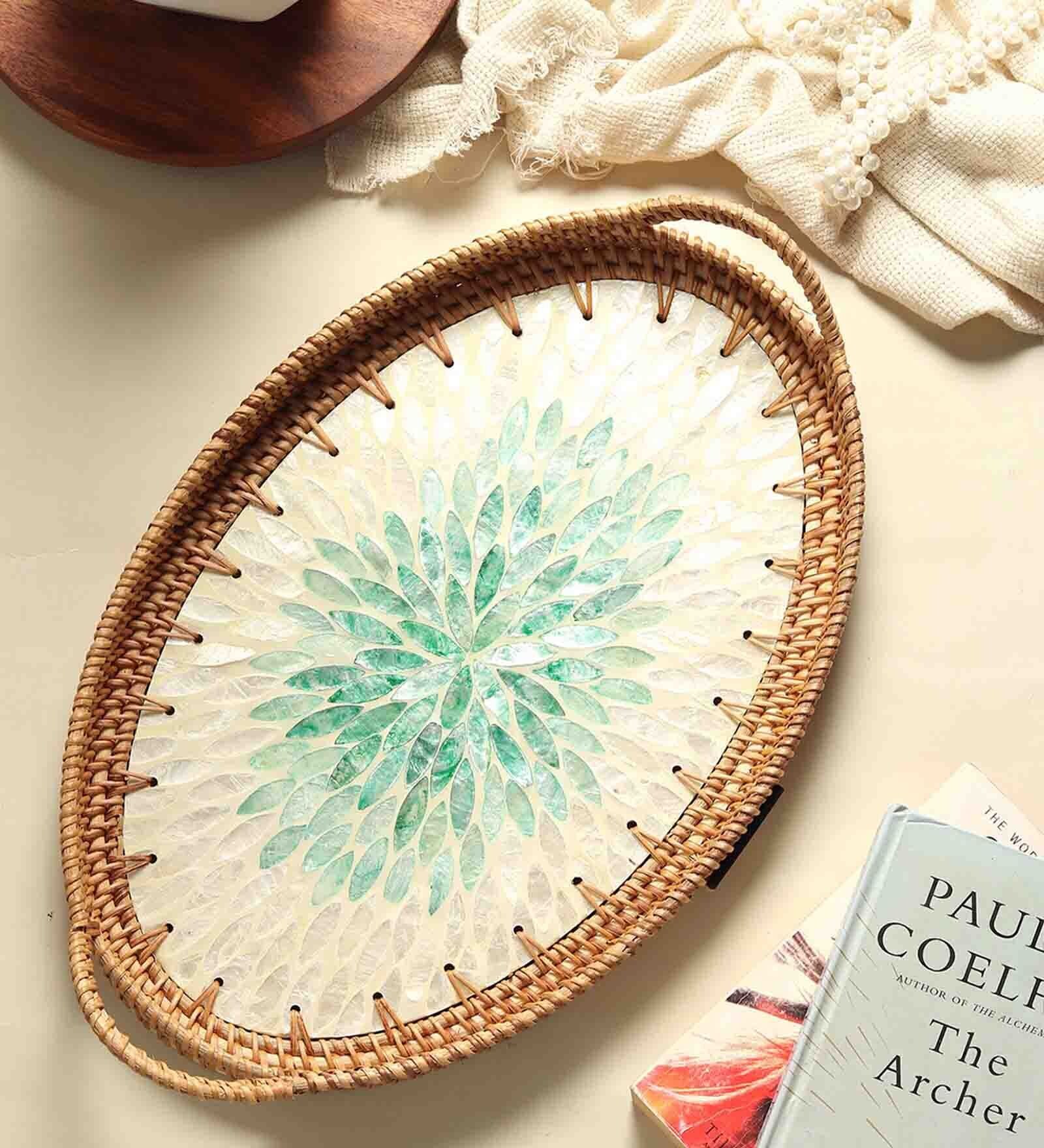 Green Cane Oval Serving Tray (Small)