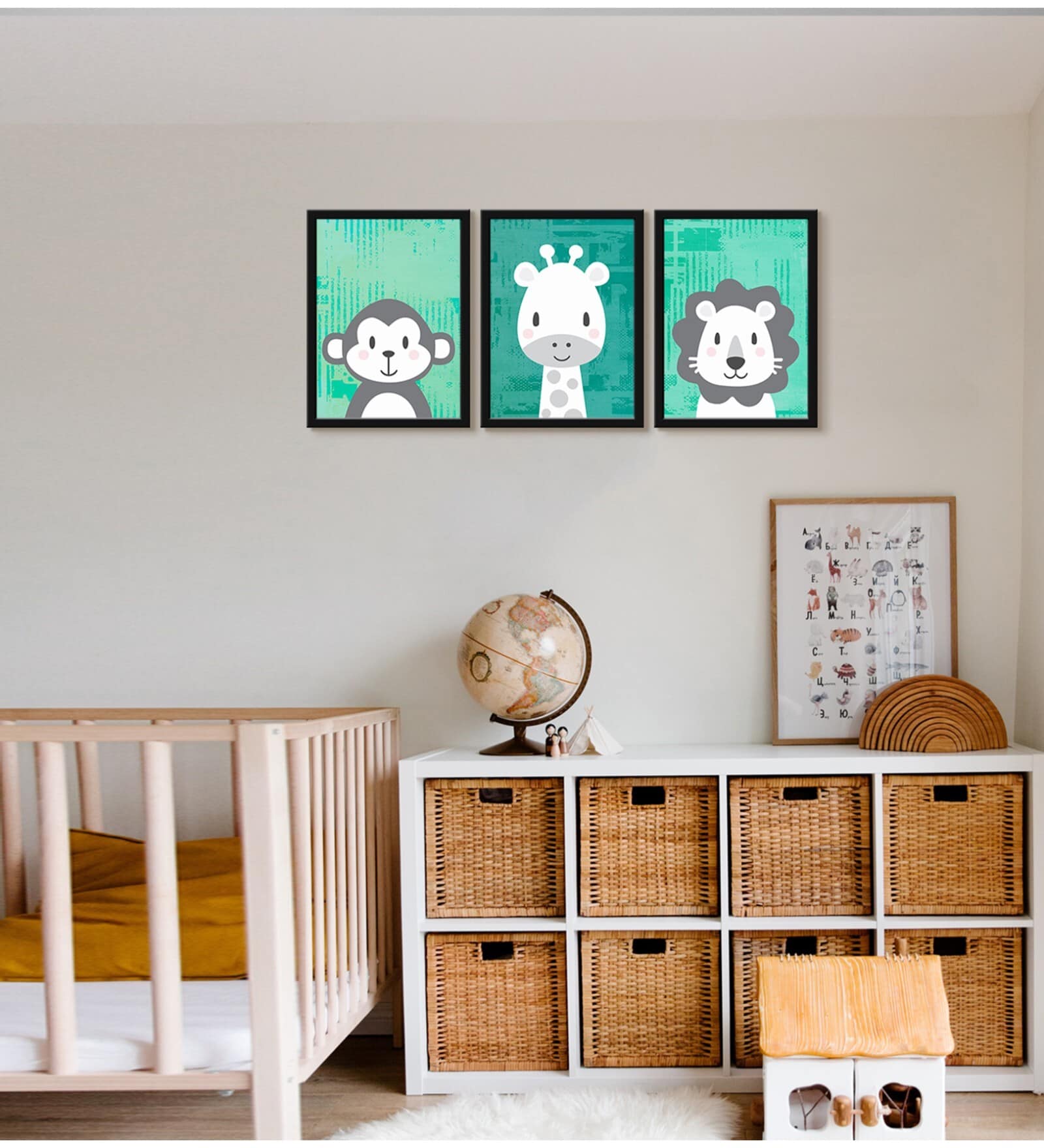 Cartoon Green Canvas (Pack of 3) Kids Wall Art
