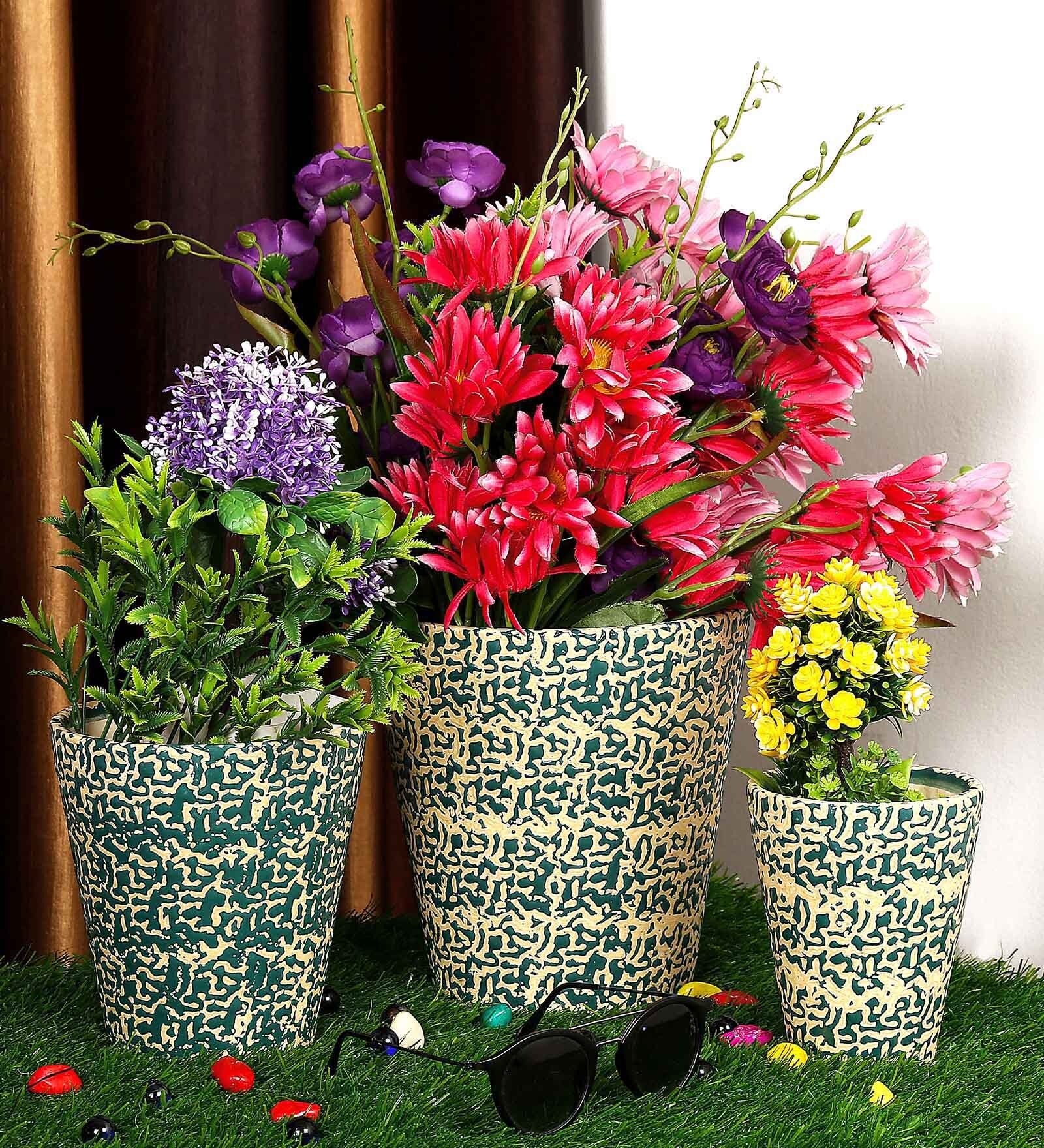 Buy Green Ceramic Balti Shape Flower Pot, Set Of 3 at 29 OFF by