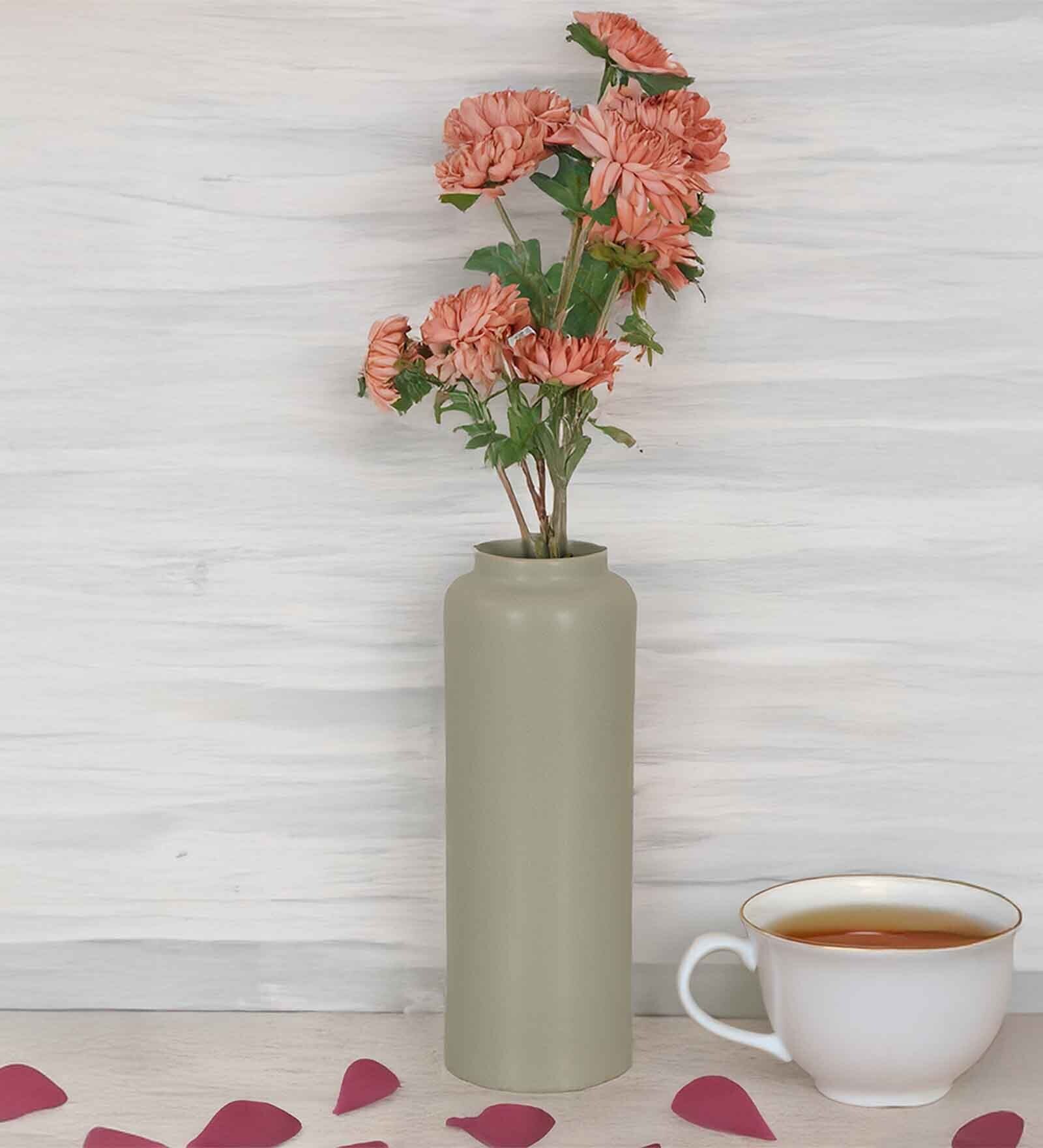 Green Ceramic Cylindrical Vases Set of 1