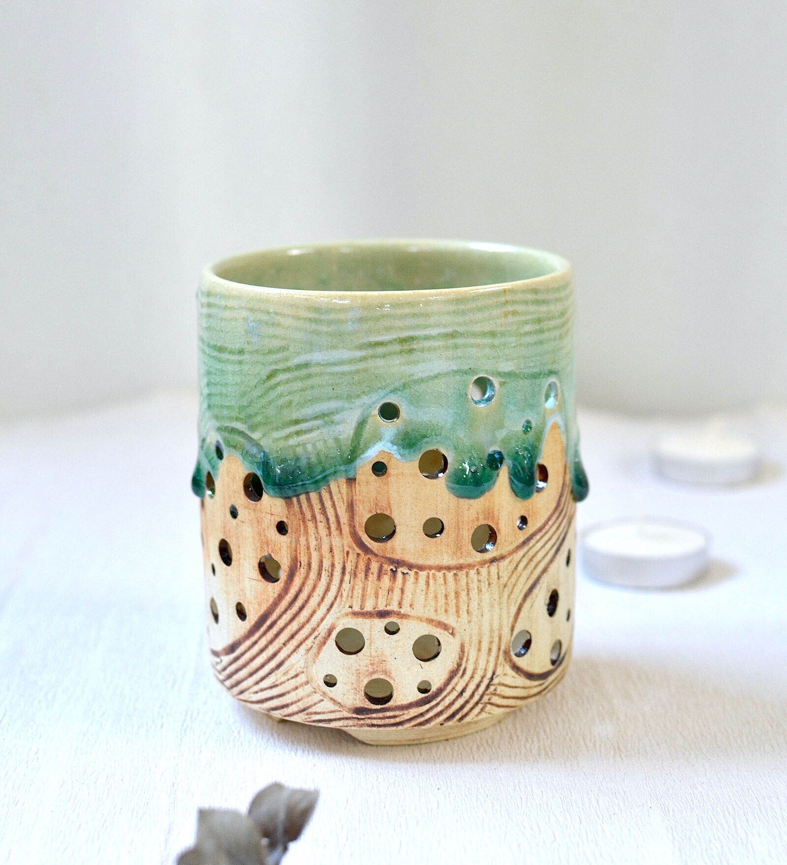 Green Ceramic Tixi Tealightx Light Holder