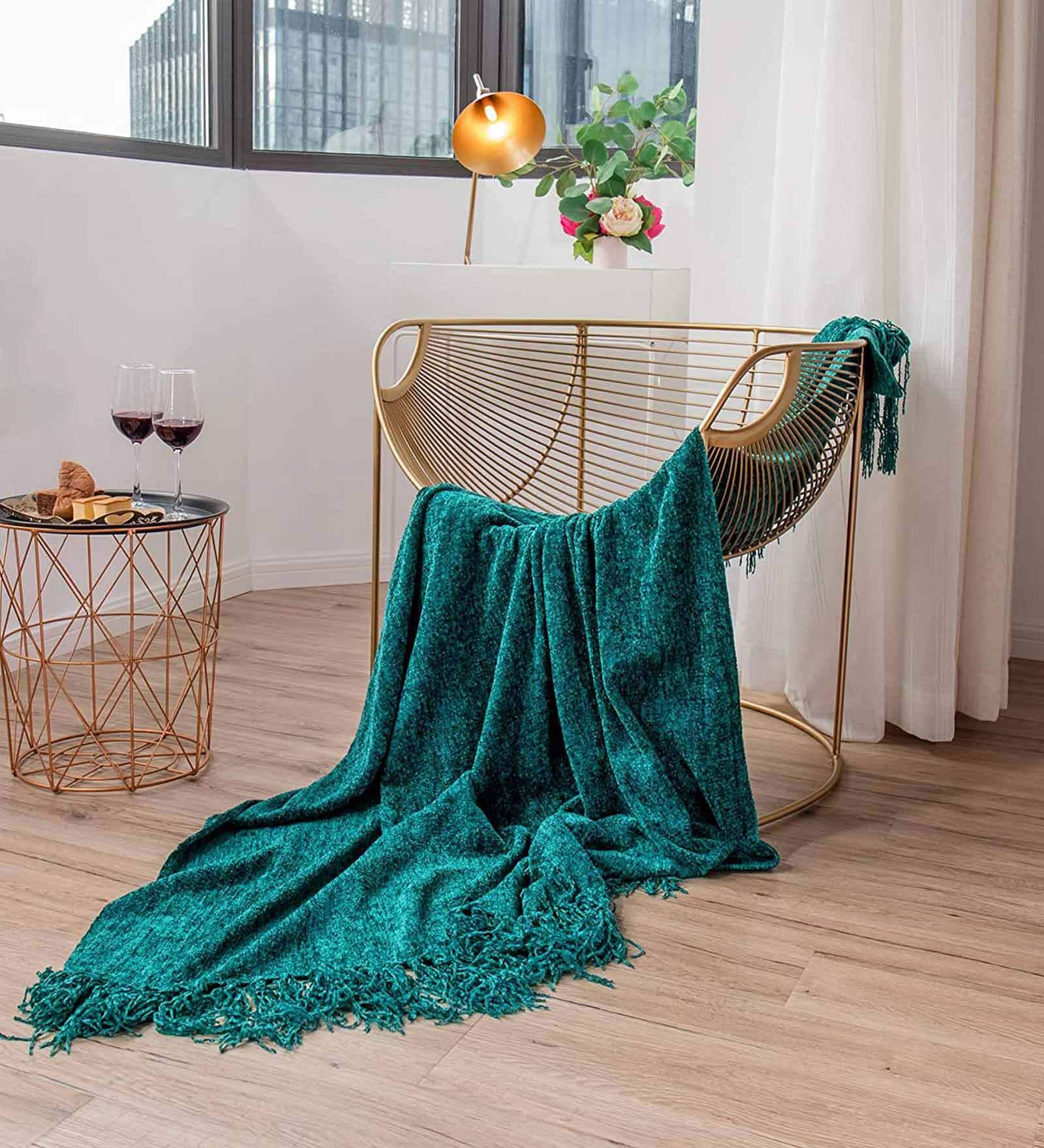Green Solid Chenille 50x60 Inches Sofa Throw