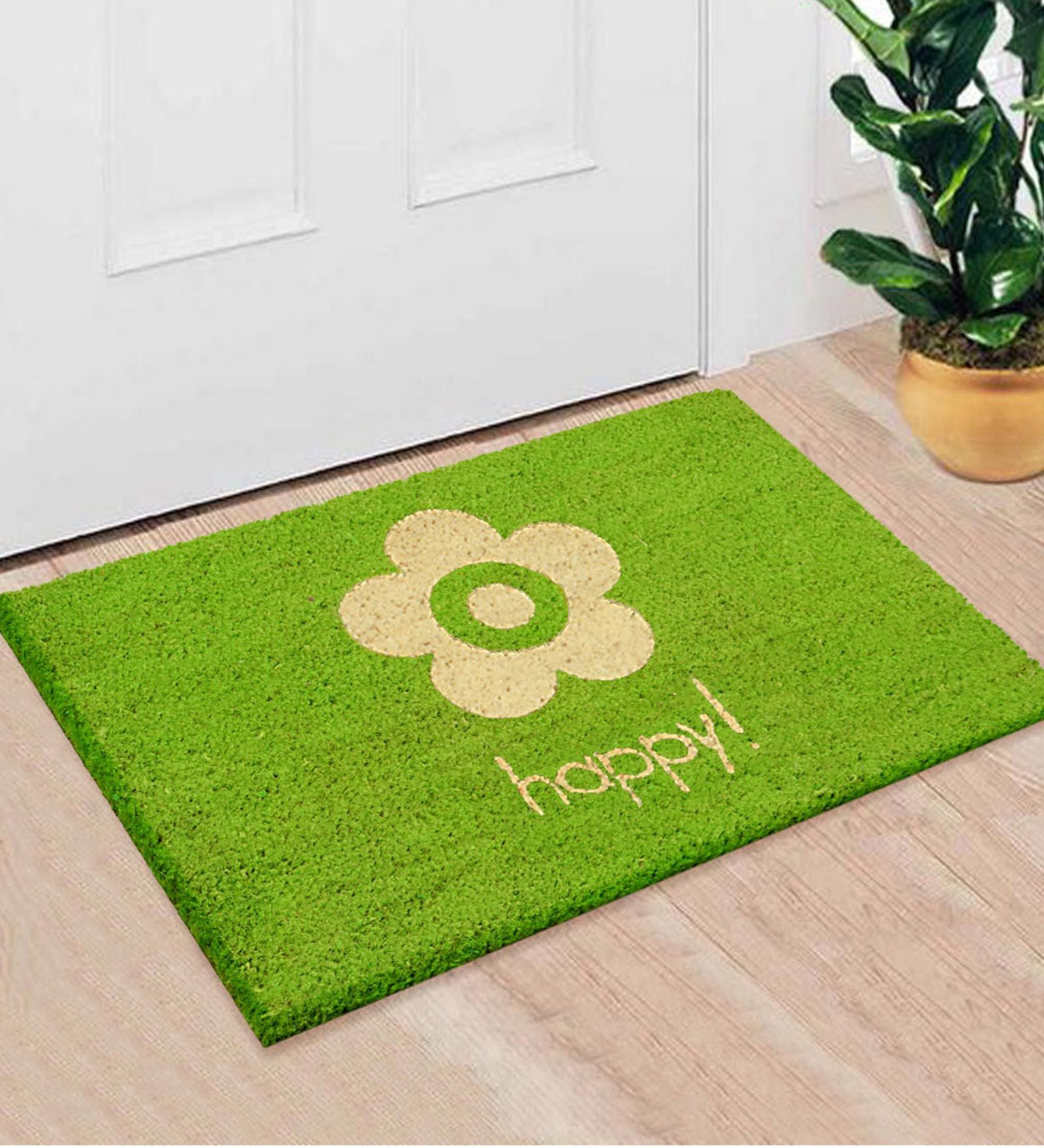 Green Coir Slogan Pattern 24X16 Inch Stain Resistant Door Mat